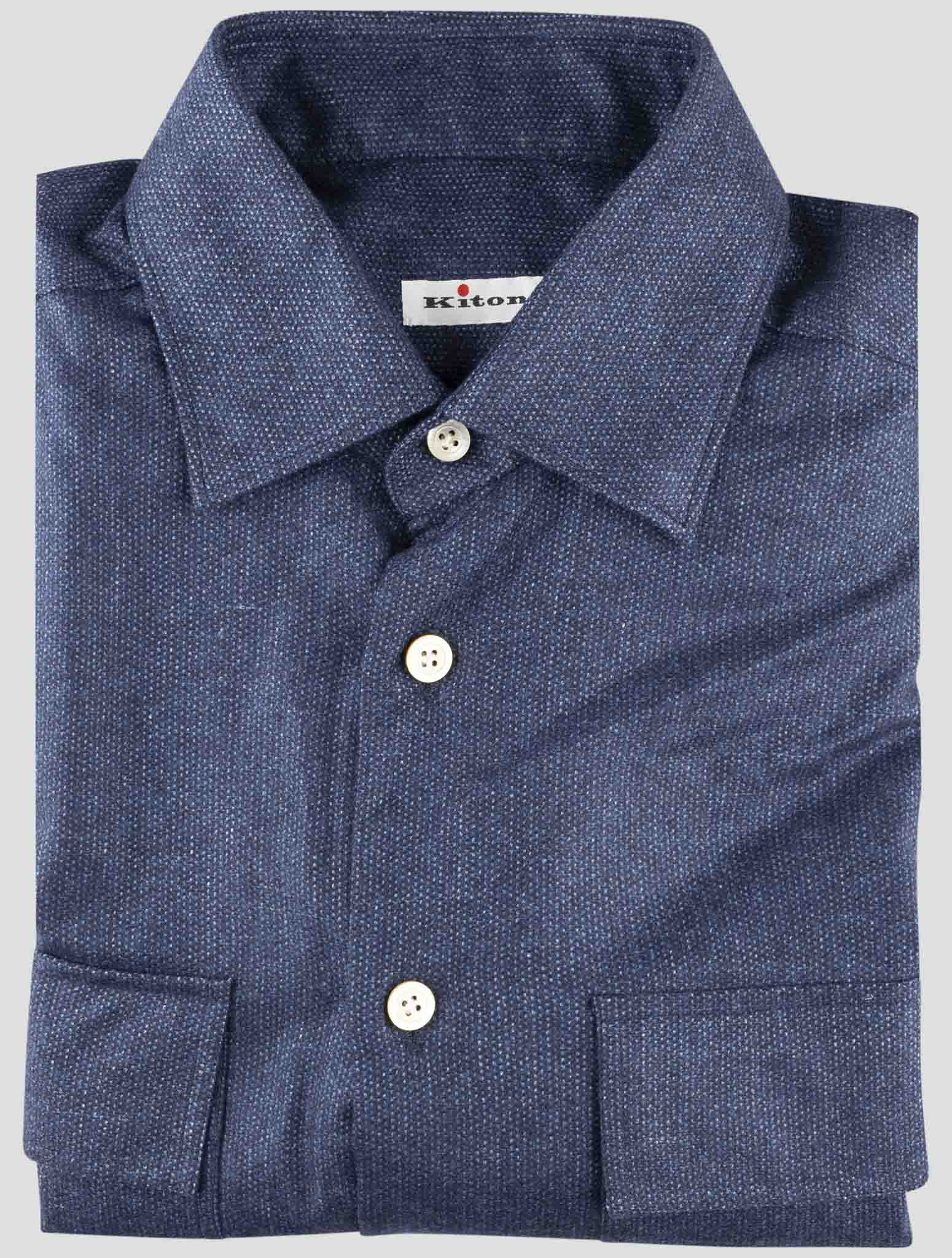 Kiton Blue Cashmere Silk Linen Shirt