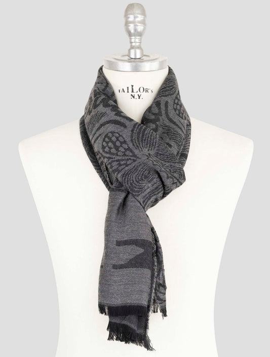 Kiton Dark Gray Virgin Wool Silk Cashmere Scarf
