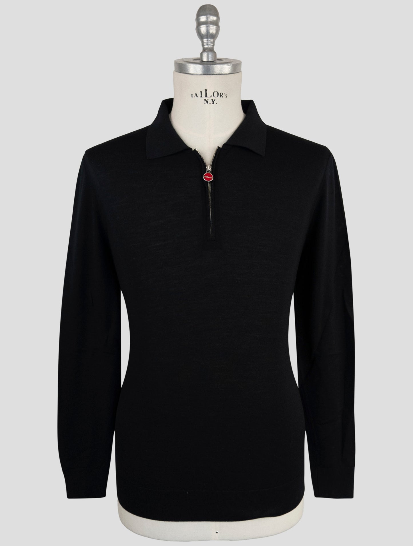 Kiton Black Wool Sweater Polo Half Zip