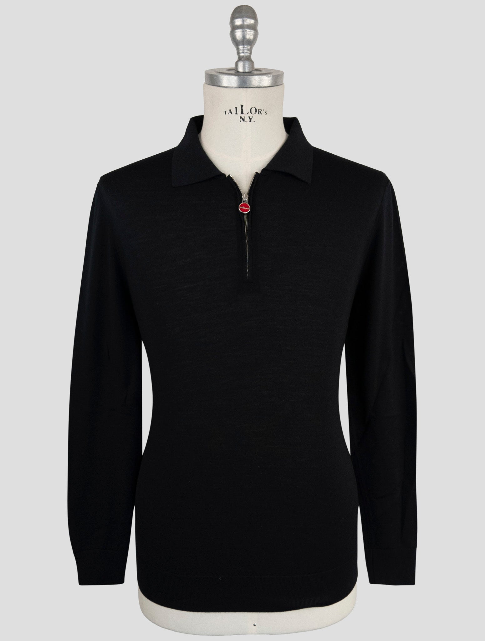 Kiton Black Wool Sweater Polo Half Zip