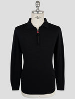 Kiton Black Wool Sweater Polo Half Zip