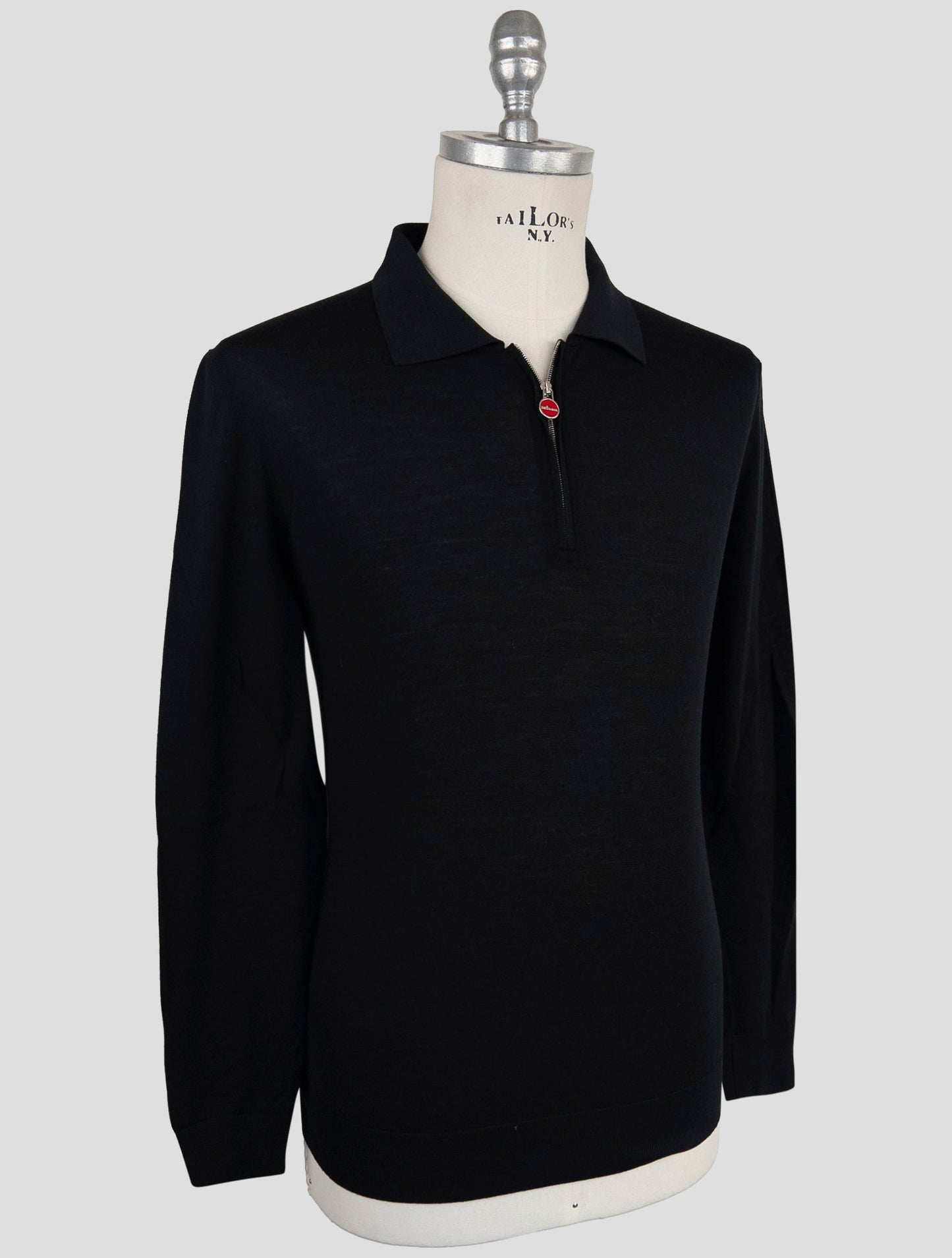 Kiton Black Wool Sweater Polo Half Zip