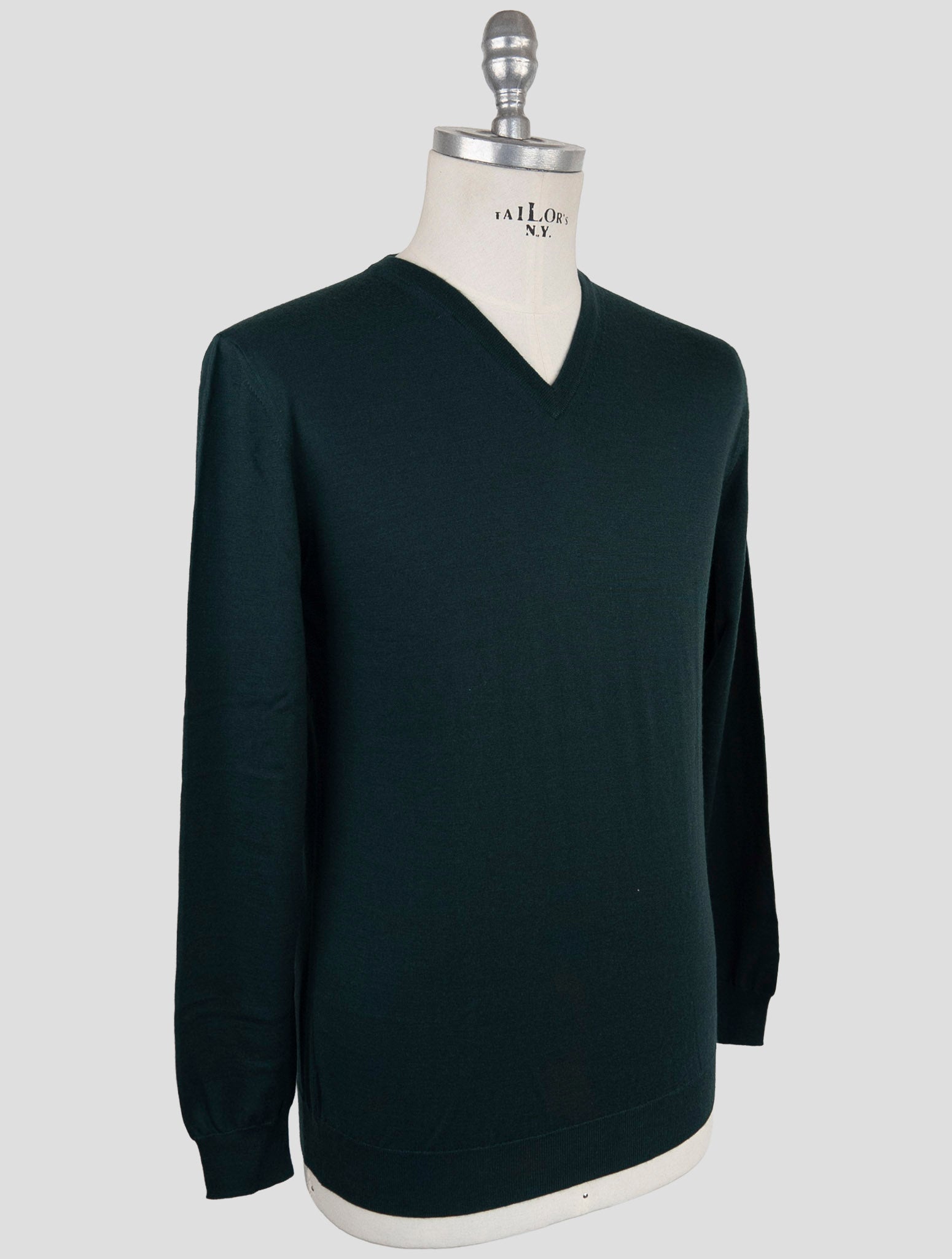 Kiton Green Cashmere Silk Sweater V-Neck