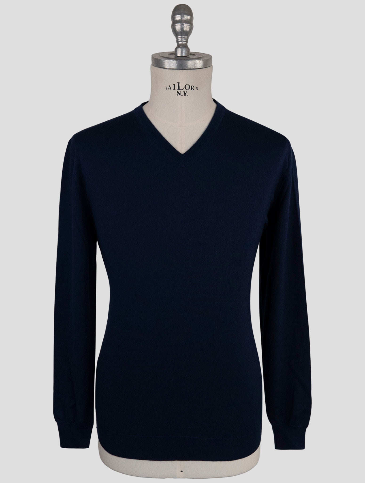 Kiton Blue Cashmere Silk Sweater V-Neck