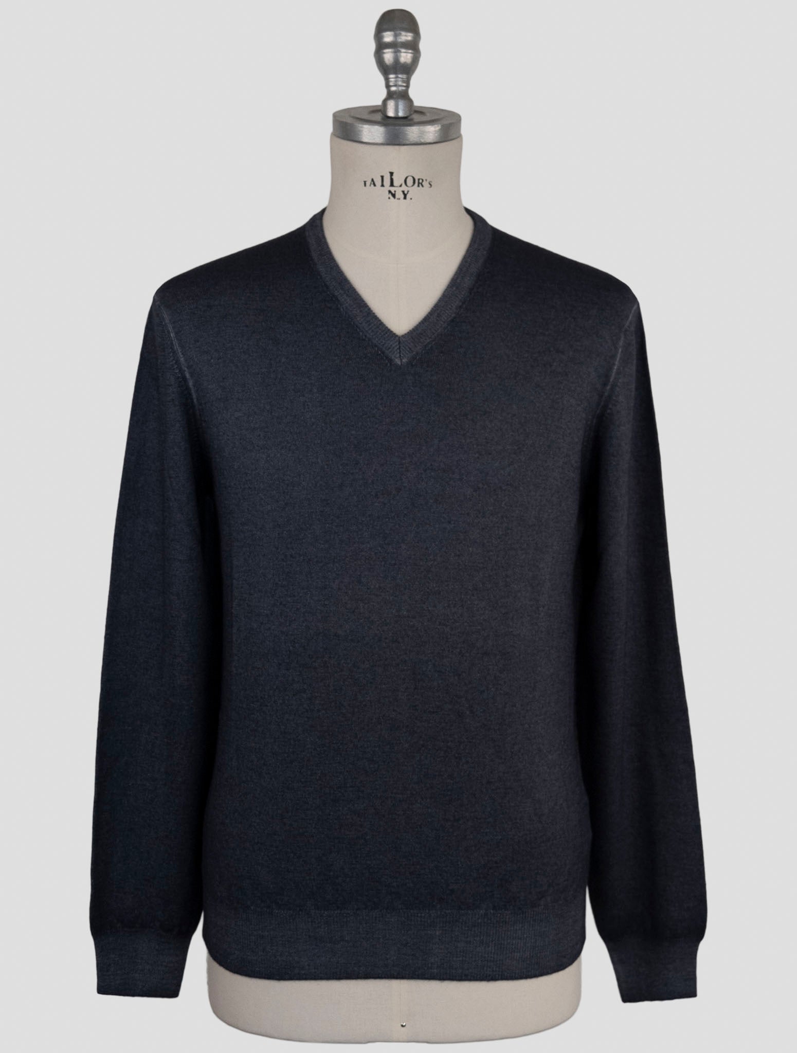 Kiton Gray Wool Sweater V-Neck