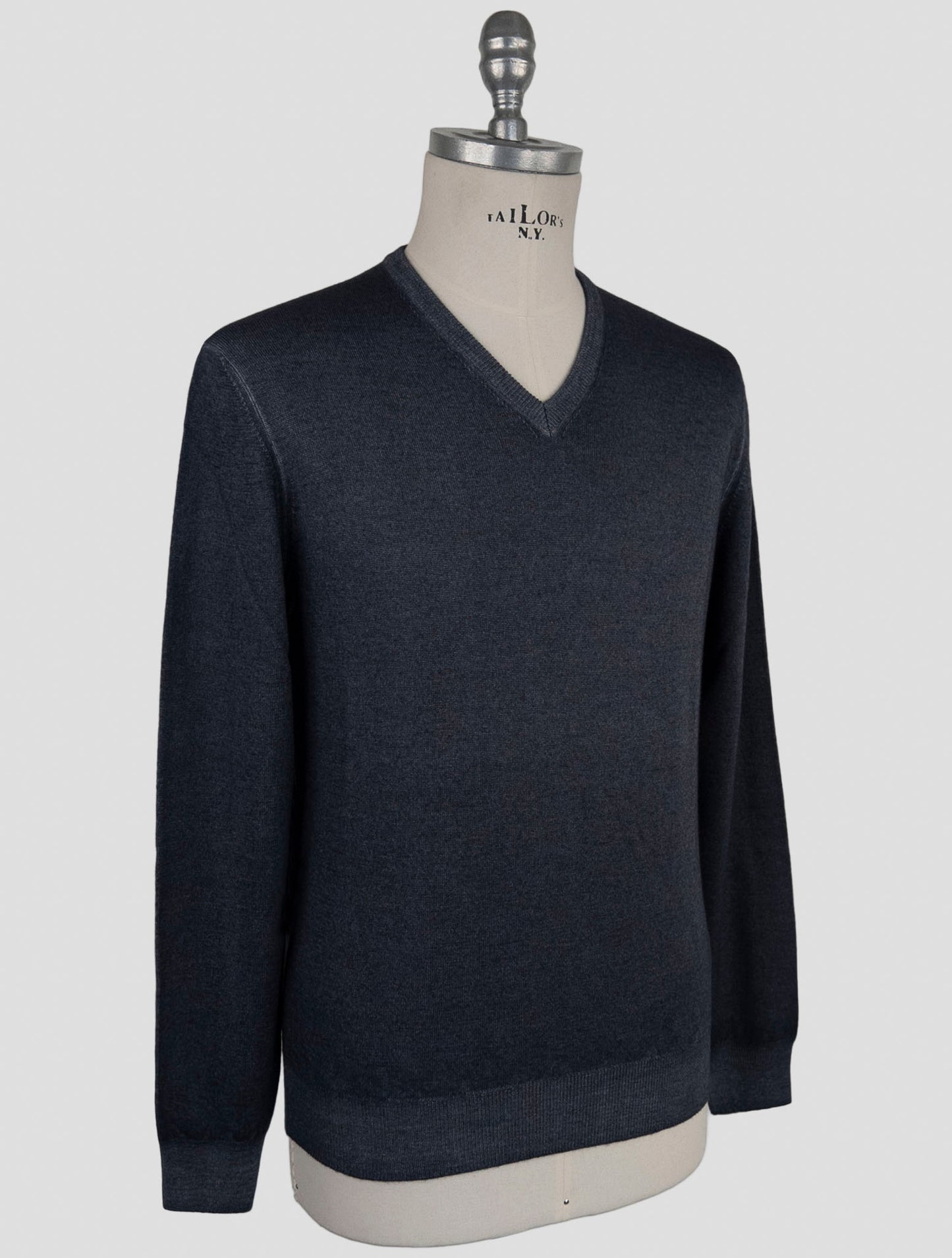 Kiton Gray Wool Sweater V-Neck
