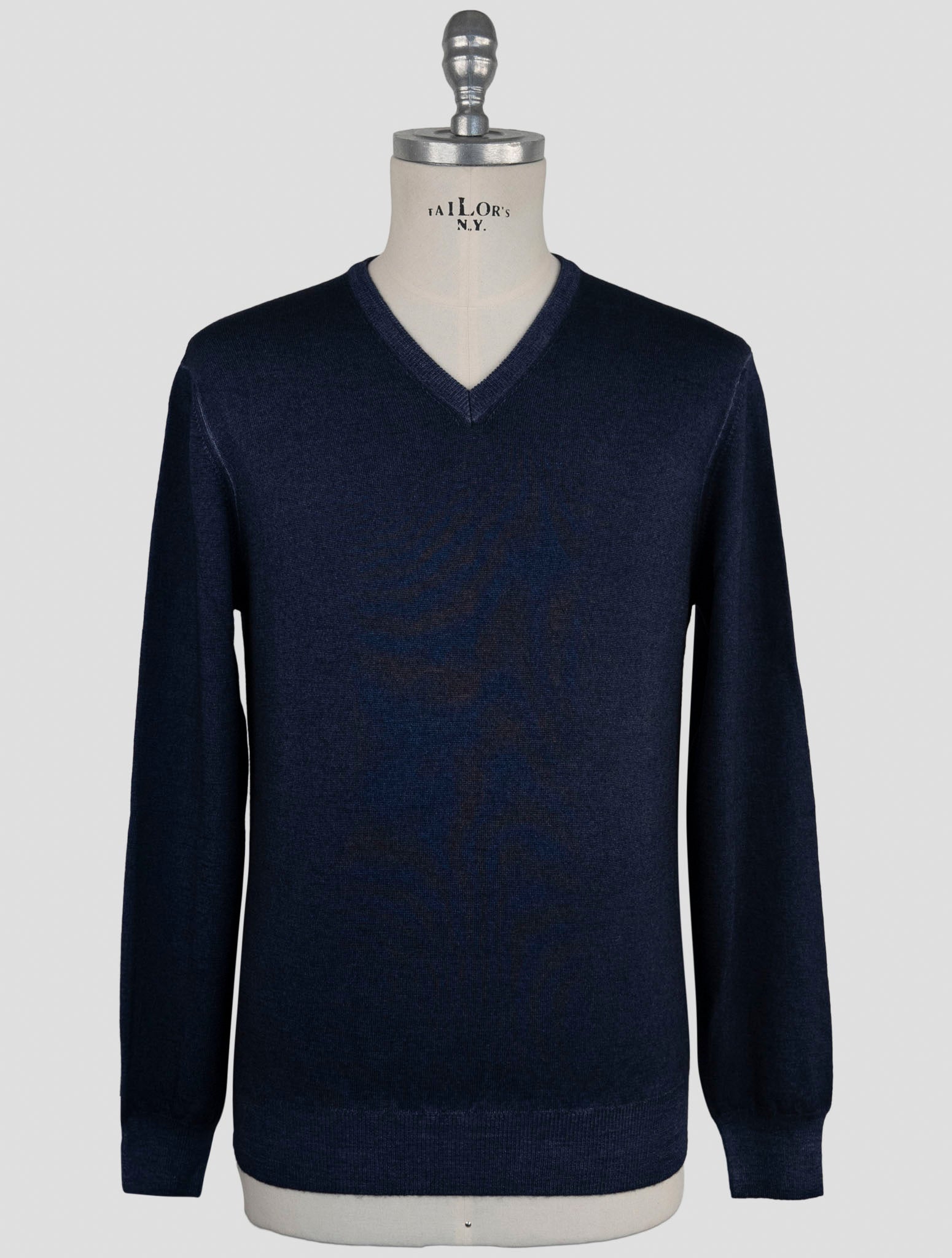 Kiton Blue Wool Sweater V-Neck