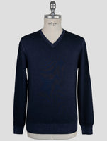 Kiton Blue Wool Sweater V-Neck