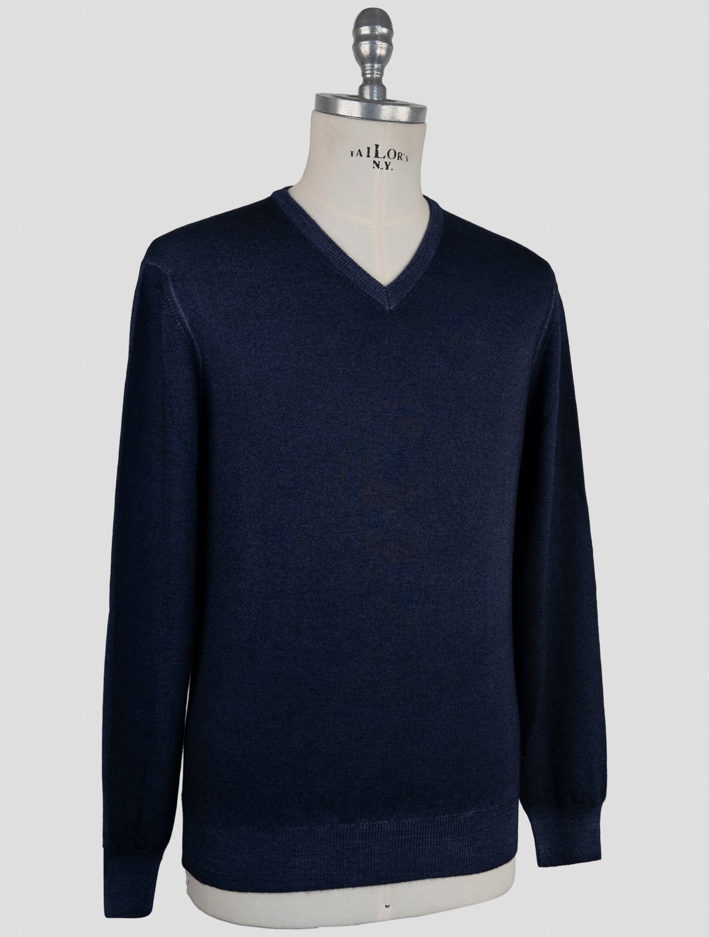 Kiton Blue Wool Sweater V-Neck