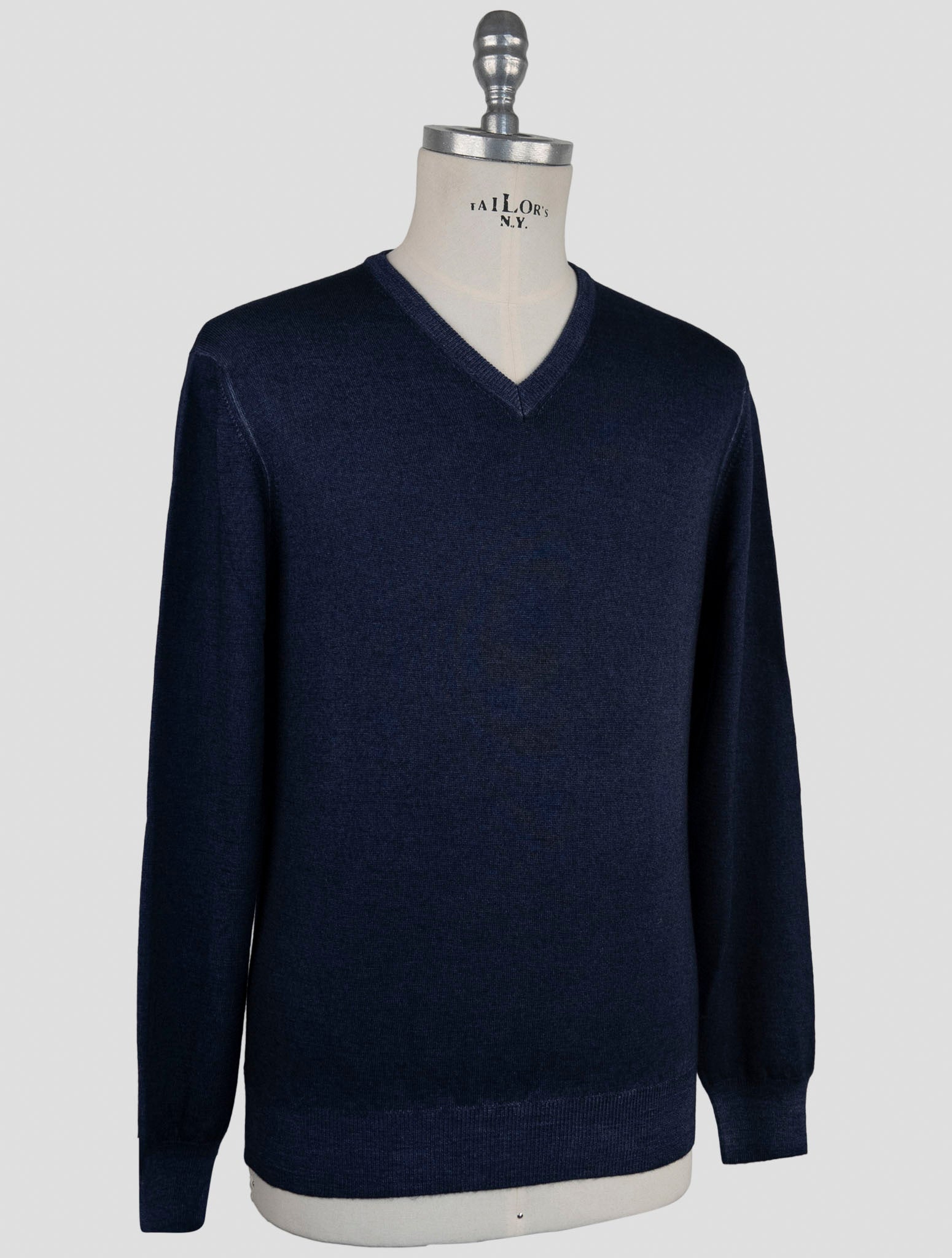 Kiton Blue Wool Sweater V-Neck
