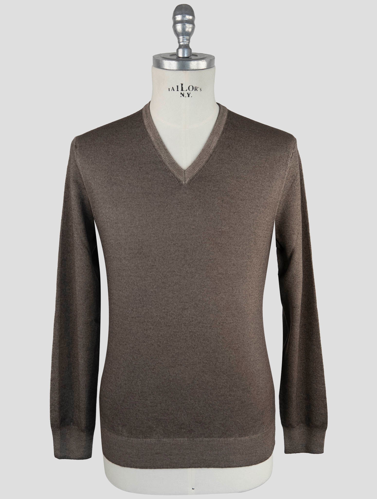 Kiton Brown Wool Sweater V-Neck