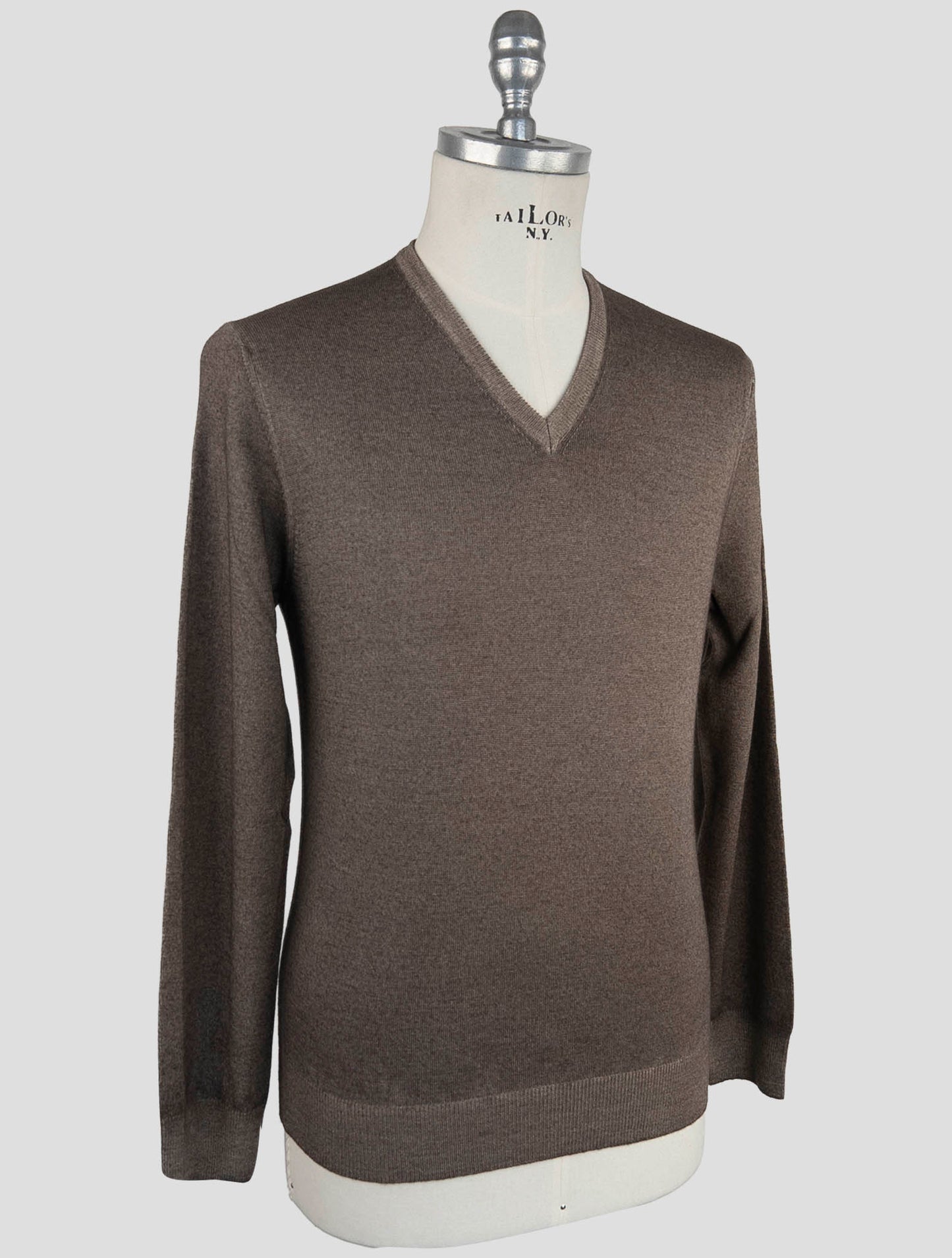 Kiton Brown Wool Sweater V-Neck