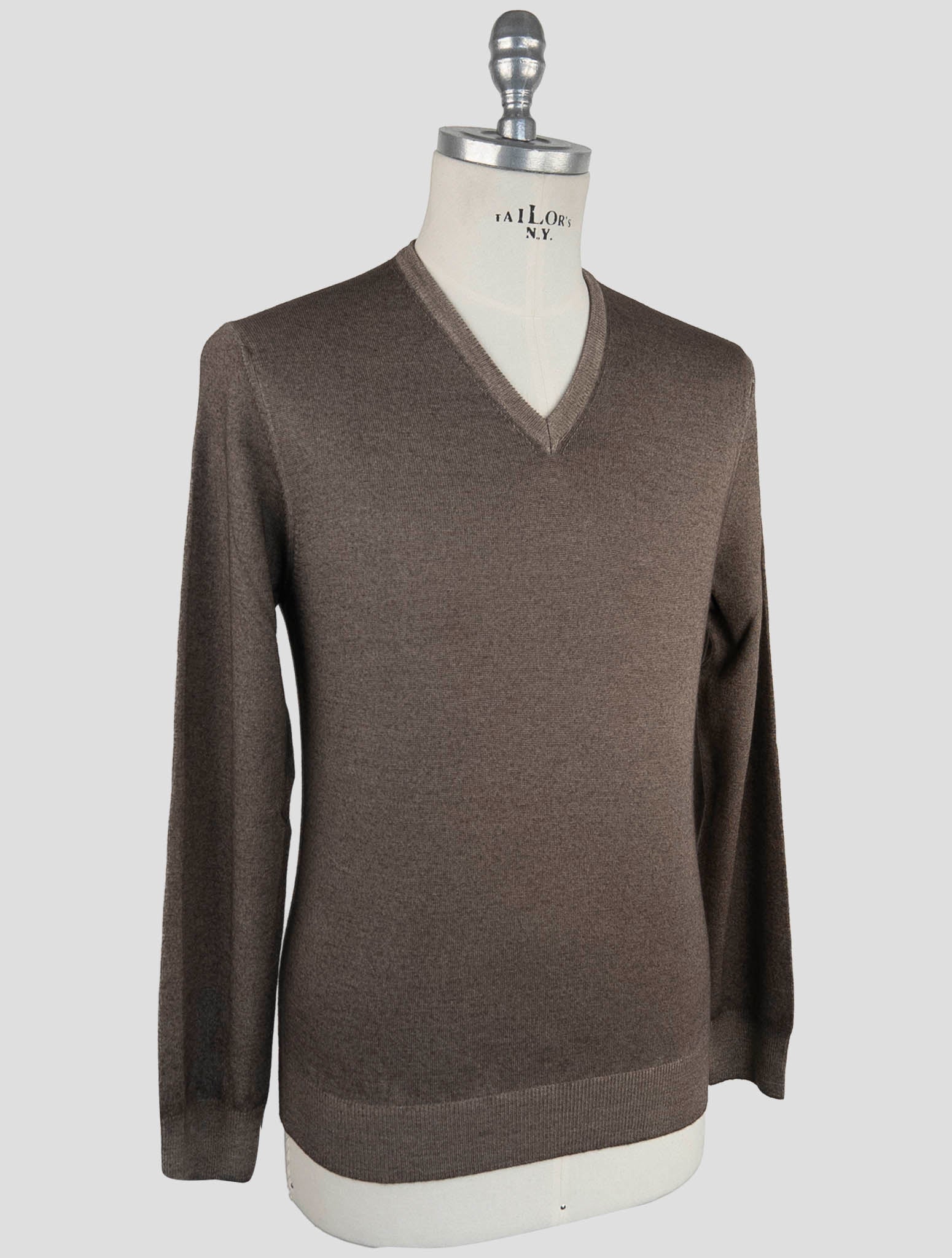 Kiton Brown Wool Sweater V-Neck