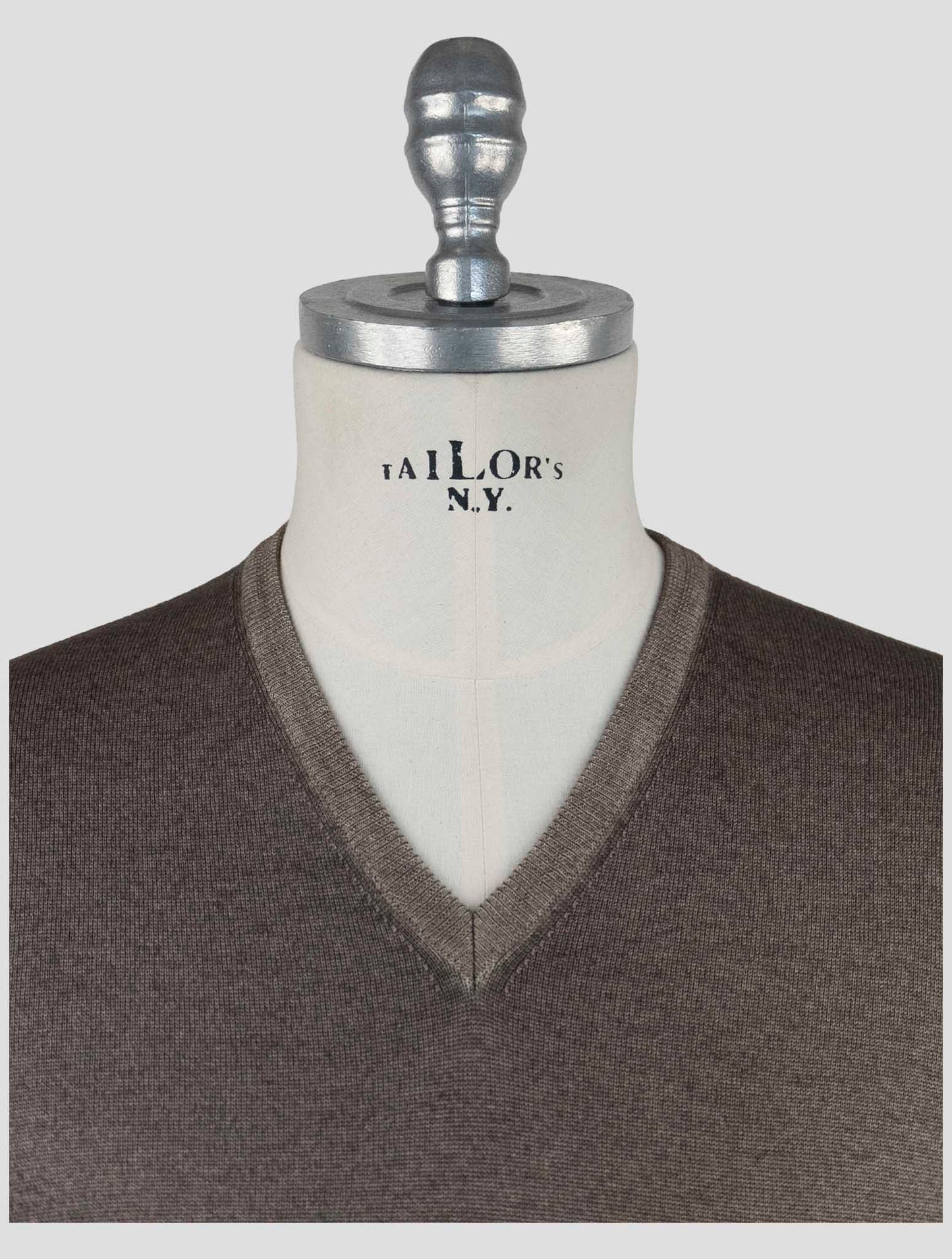 Kiton Brown Wool Sweater V-Neck