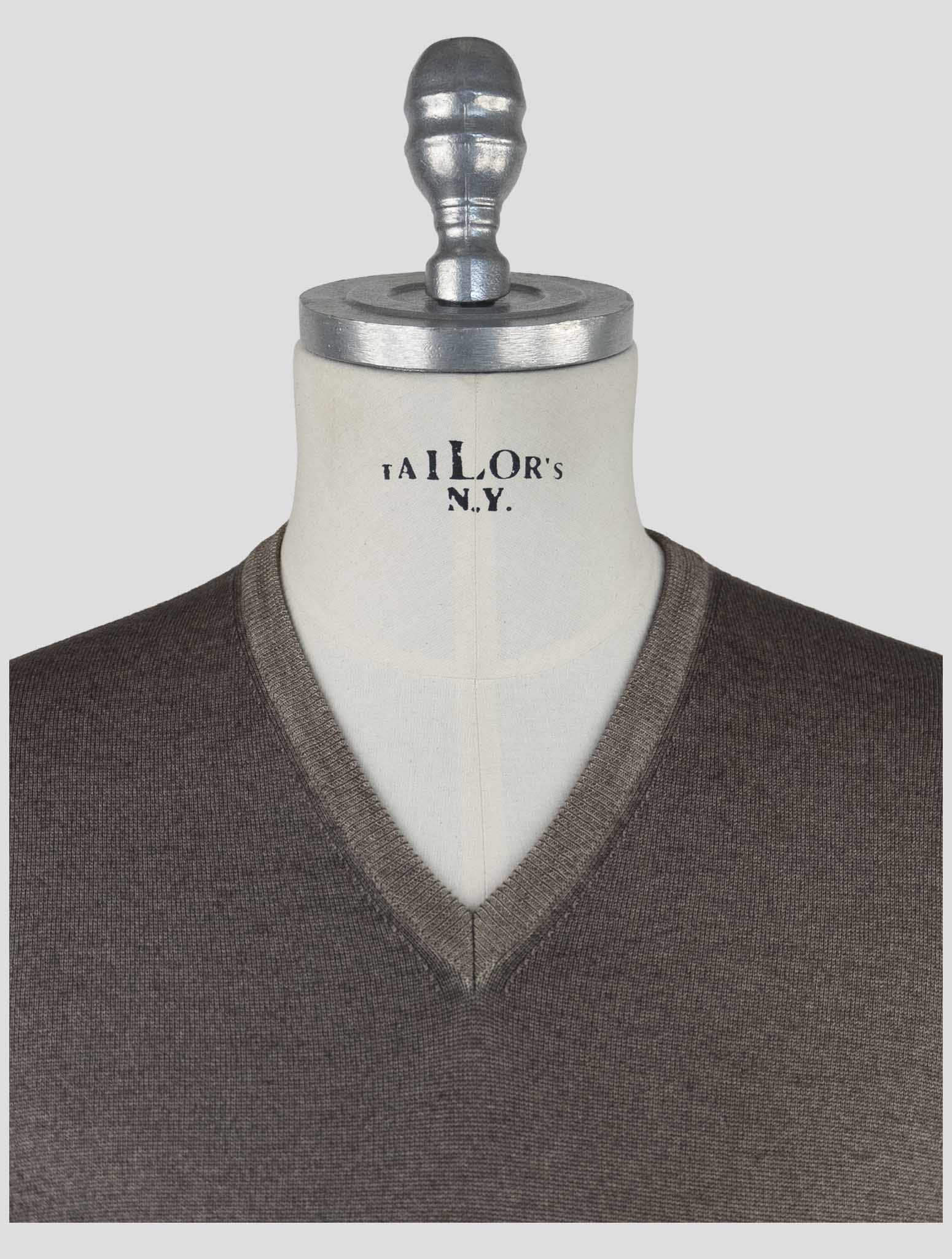 Kiton Brown Wool Sweater V-Neck