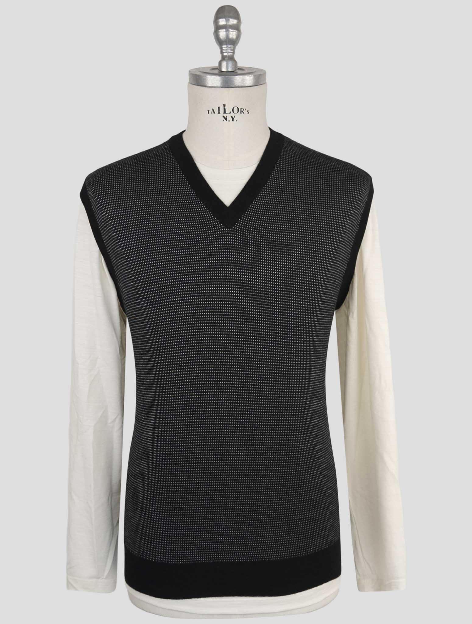 Kiton Black Cashmere Silk Sweater V-Neck