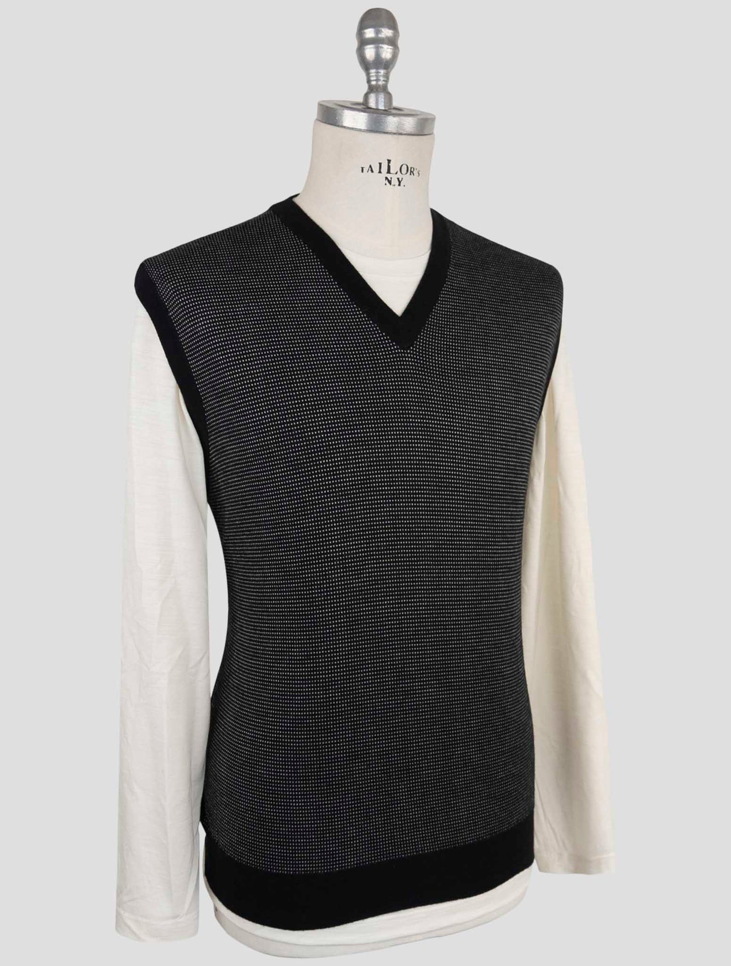 Kiton Black Cashmere Silk Sweater V-Neck