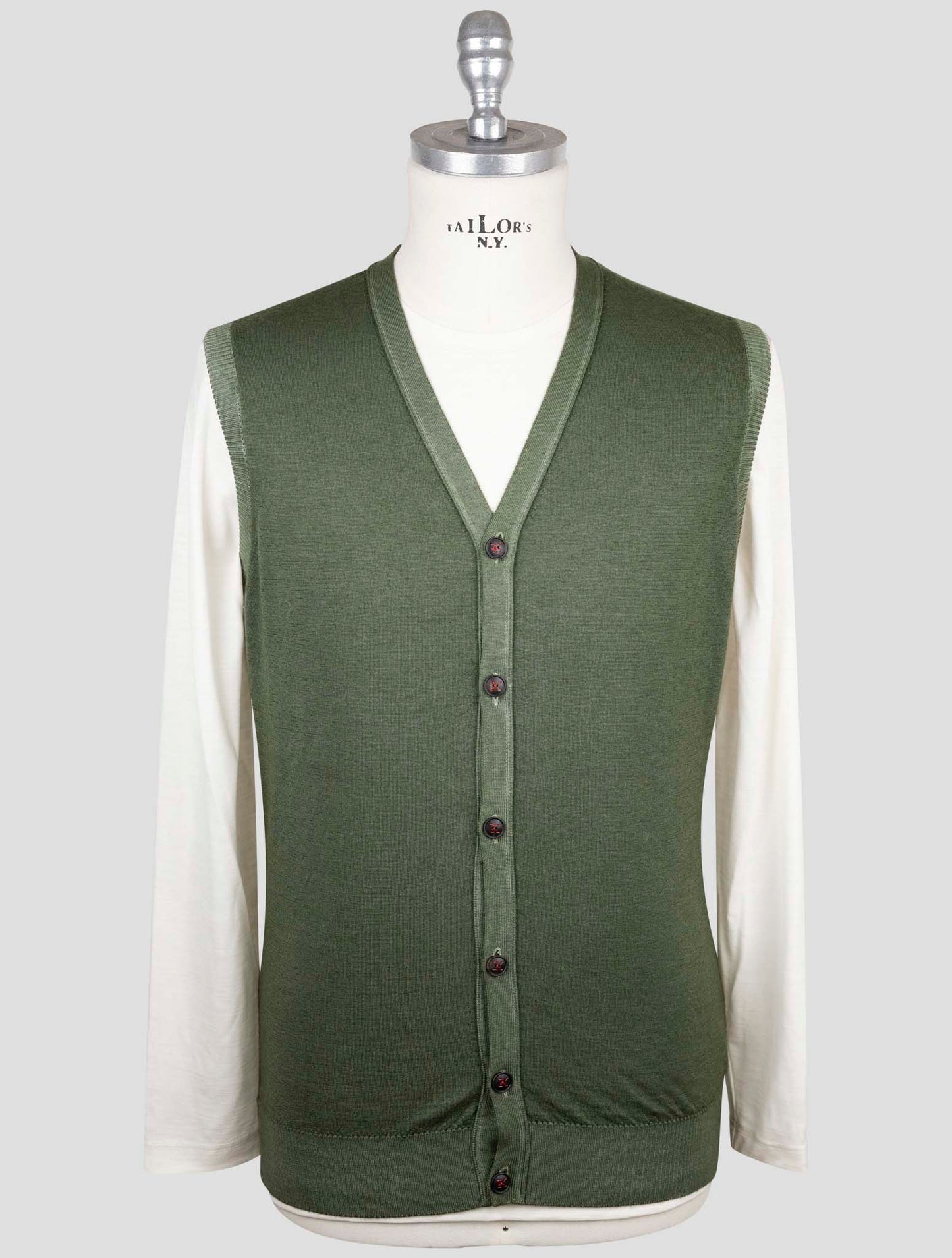 Kiton Green Cashmere Sweater Gilet Cardigan