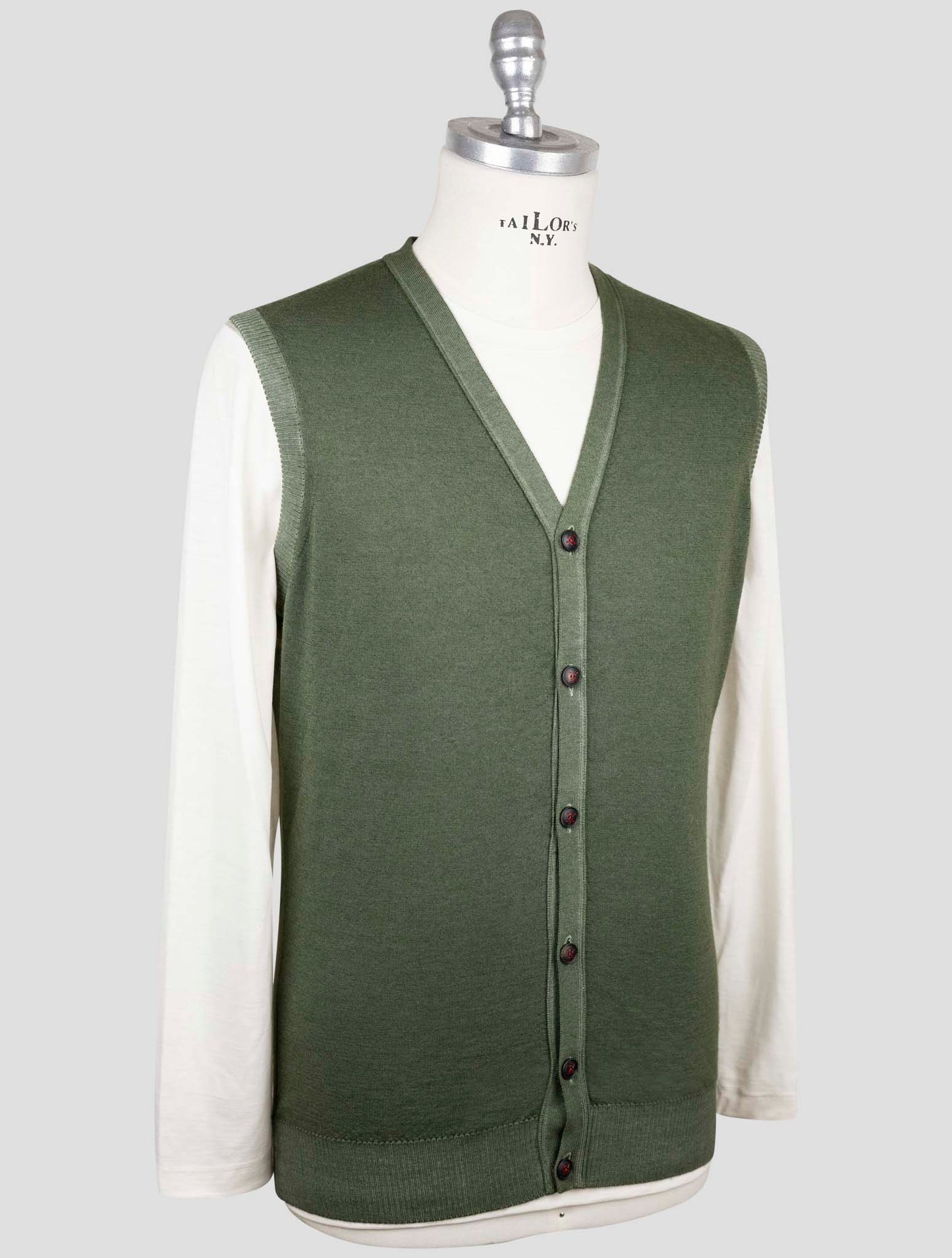 Kiton Green Cashmere Sweater Gilet Cardigan