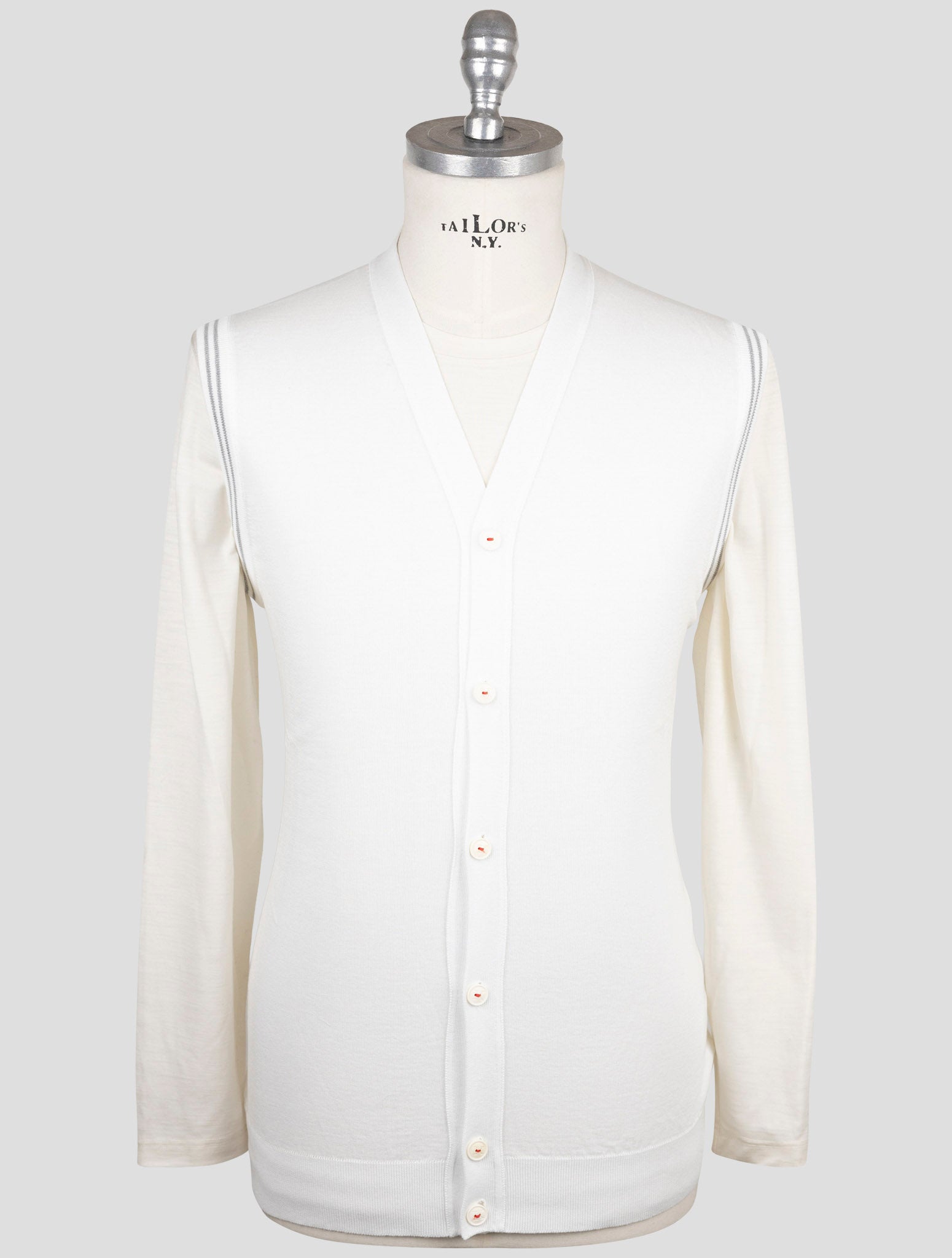 Kiton White Cotton Sweater Gilet Cardigan