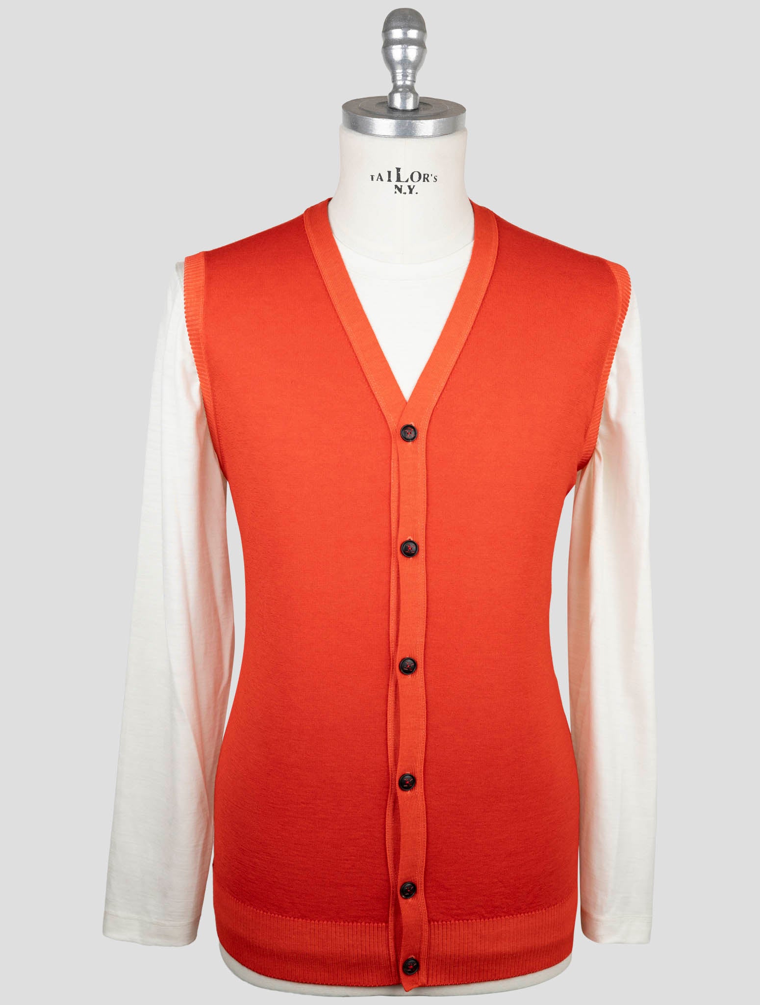 Kiton Red Cashmere Sweater Gilet Cardigan