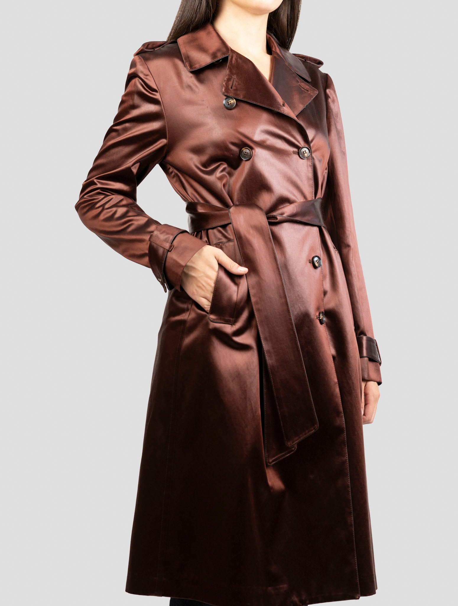 Kiton Burgundy Cotton Acetate Overcoat