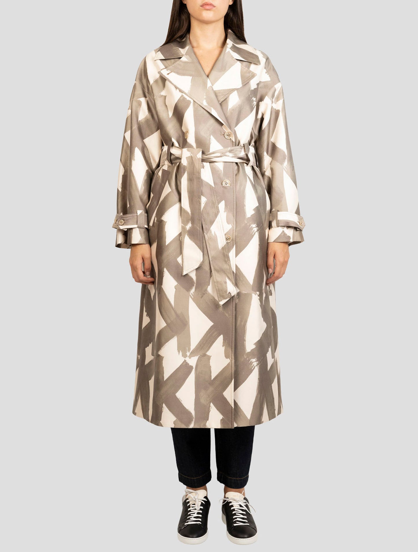 Kiton Green White Cotton Silk Overcoat