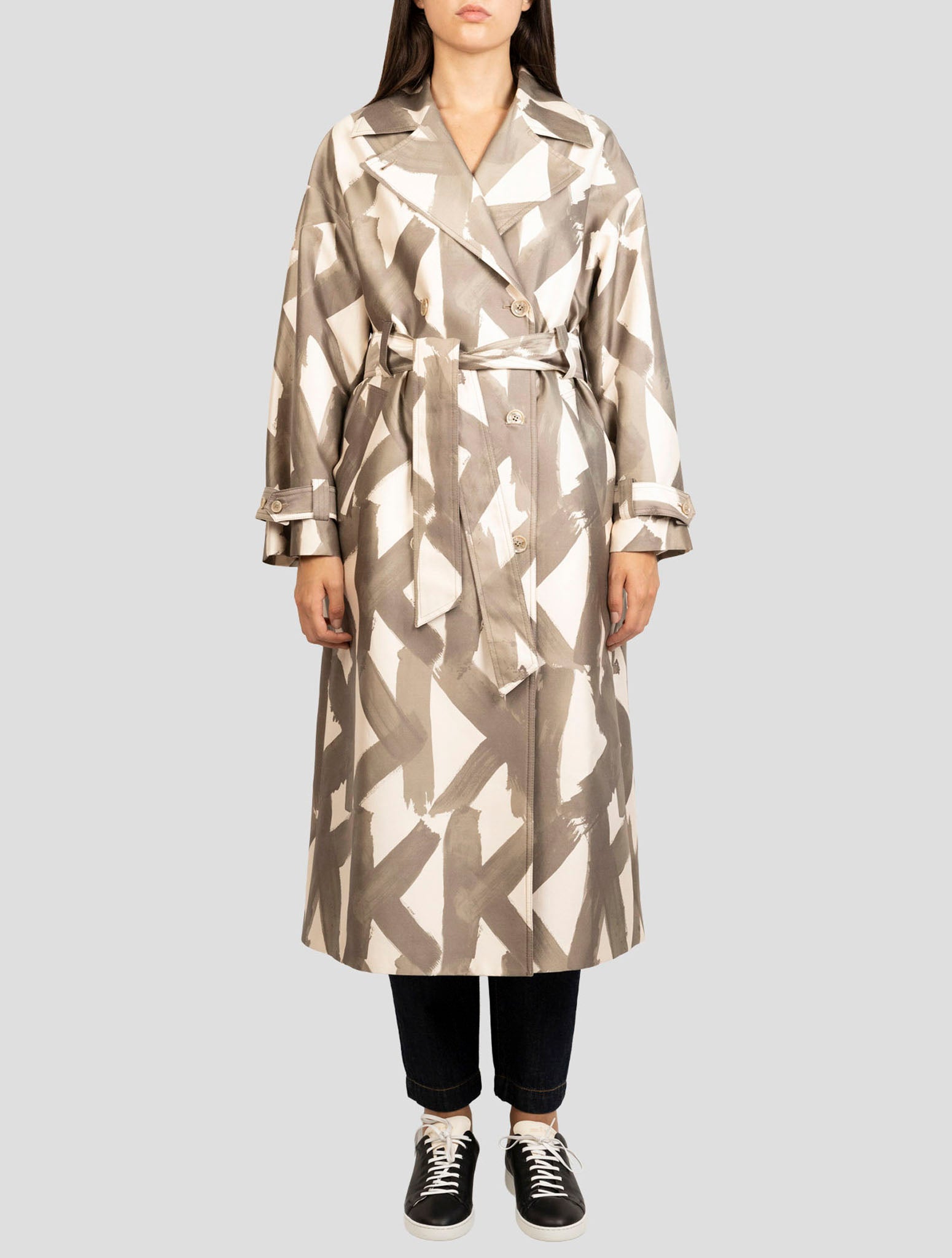 Kiton Green White Cotton Silk Overcoat