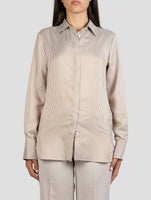 Kiton Beige White Silk Shirt