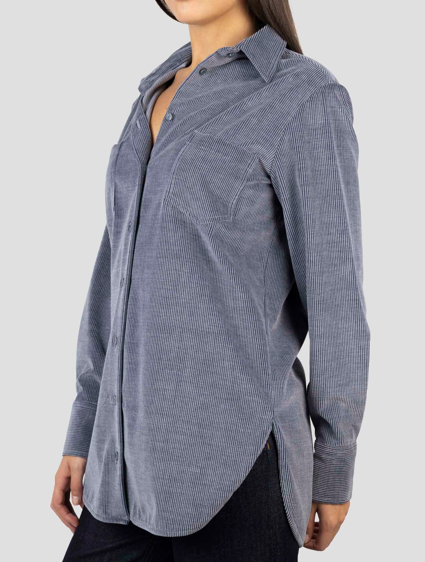 Kiton Gray Cotton Velvet Shirt