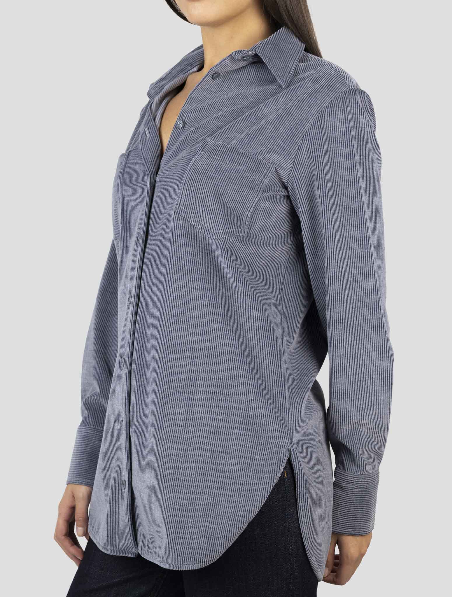 Kiton Gray Cotton Velvet Shirt