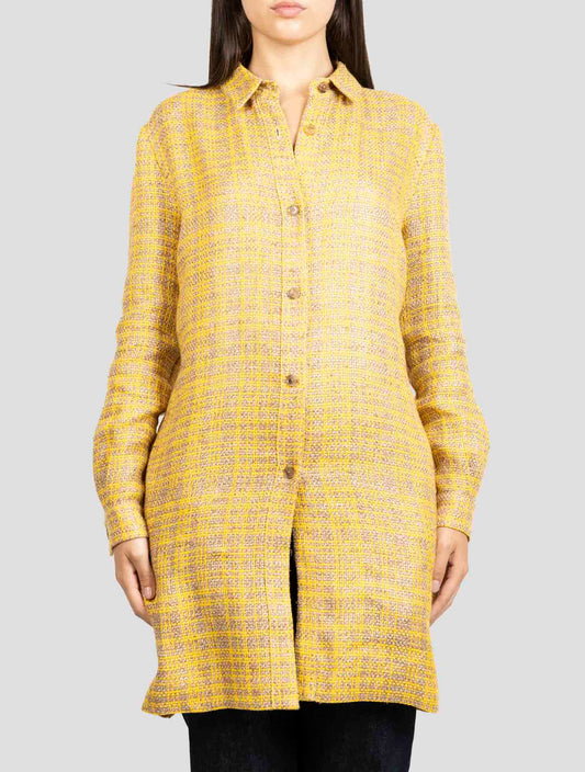 Kiton Brown Yellow Linen Viscose Dress