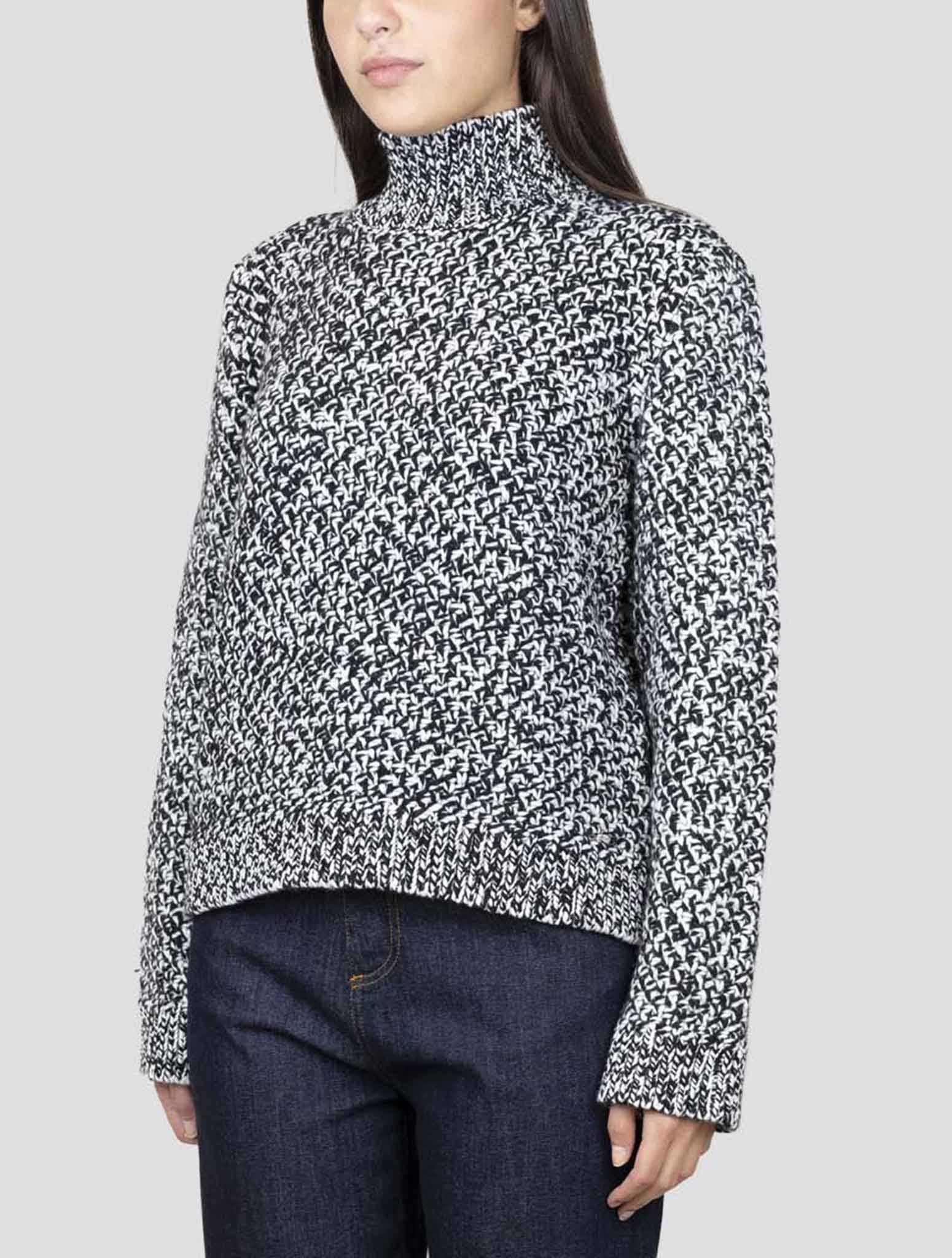Kiton White Black Cashmere Sweater Turtleneck