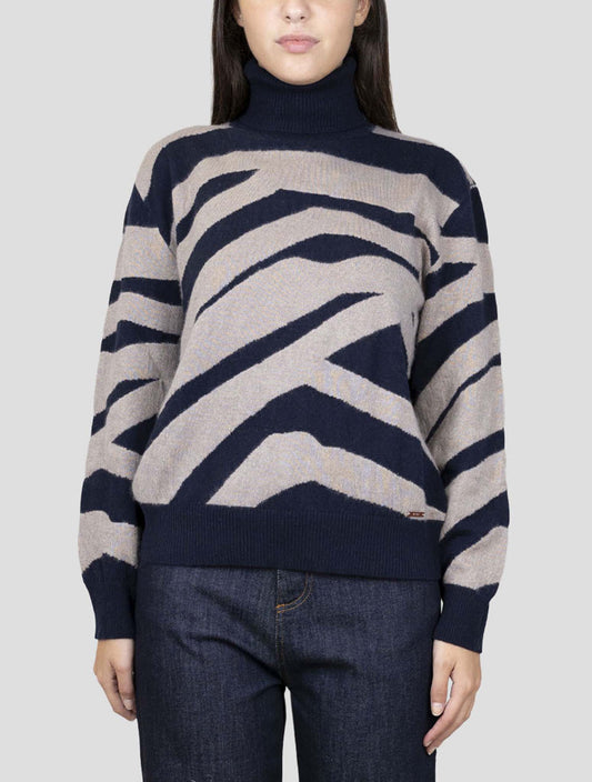 Kiton Blue Beige Cashmere Silk Sweater Turtleneck