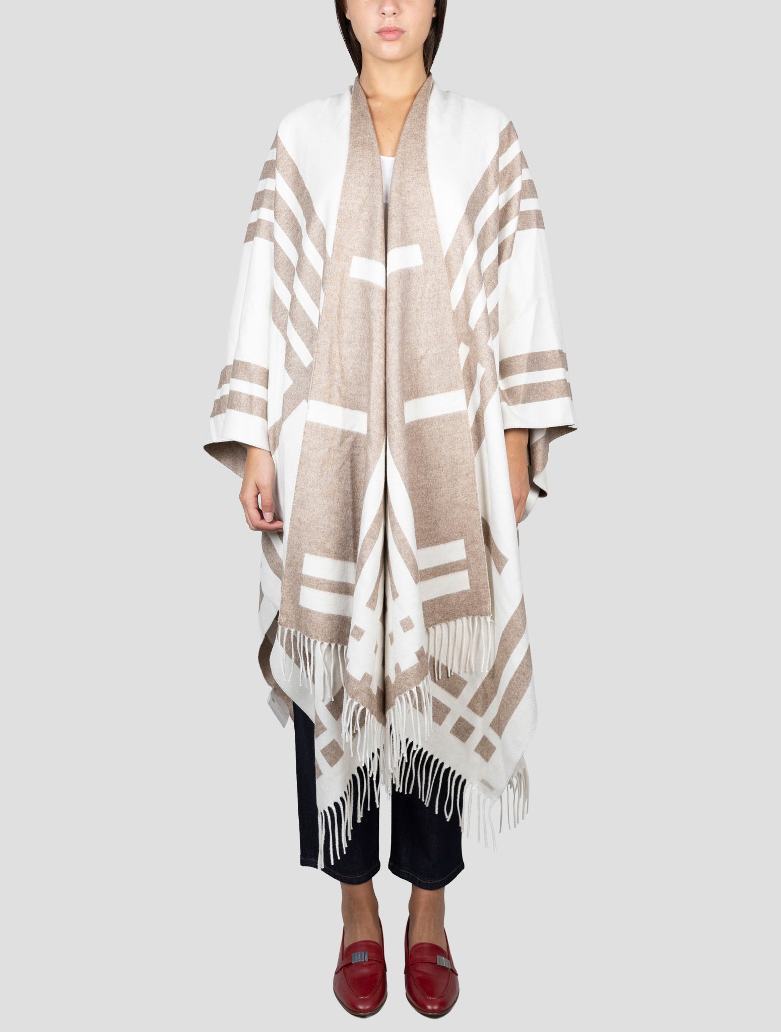 Kiton Beige Brown Silk Cashmere Poncho