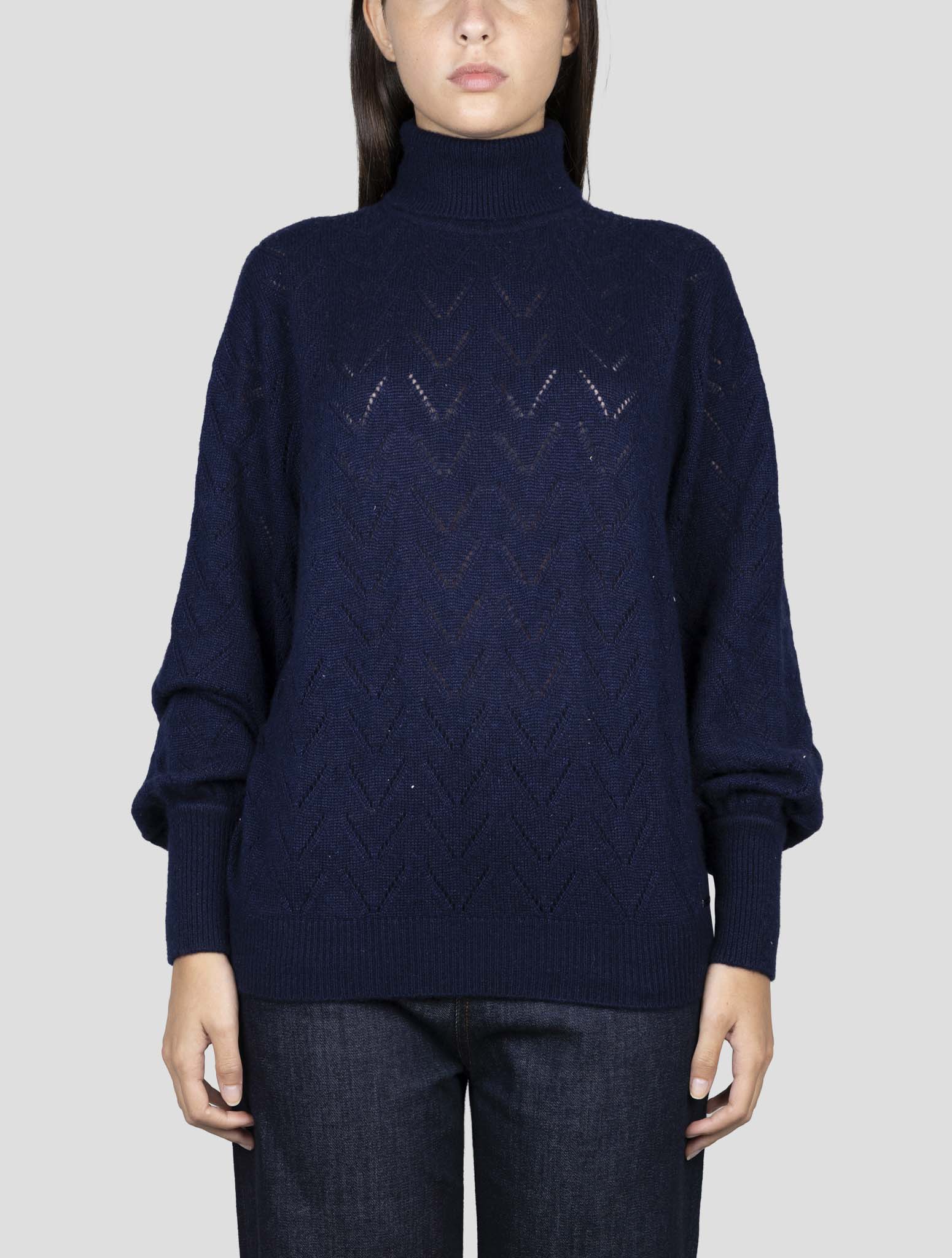 Kiton Blue Cashmere Silk Sweater Turtleneck