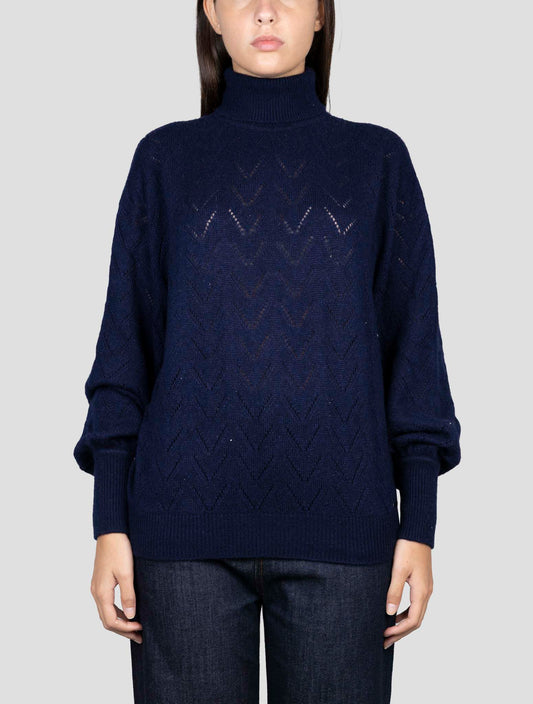 Kiton Blue Cashmere Silk Sweater Turtleneck