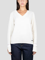 Kiton White Cashmere Sweater V-Neck