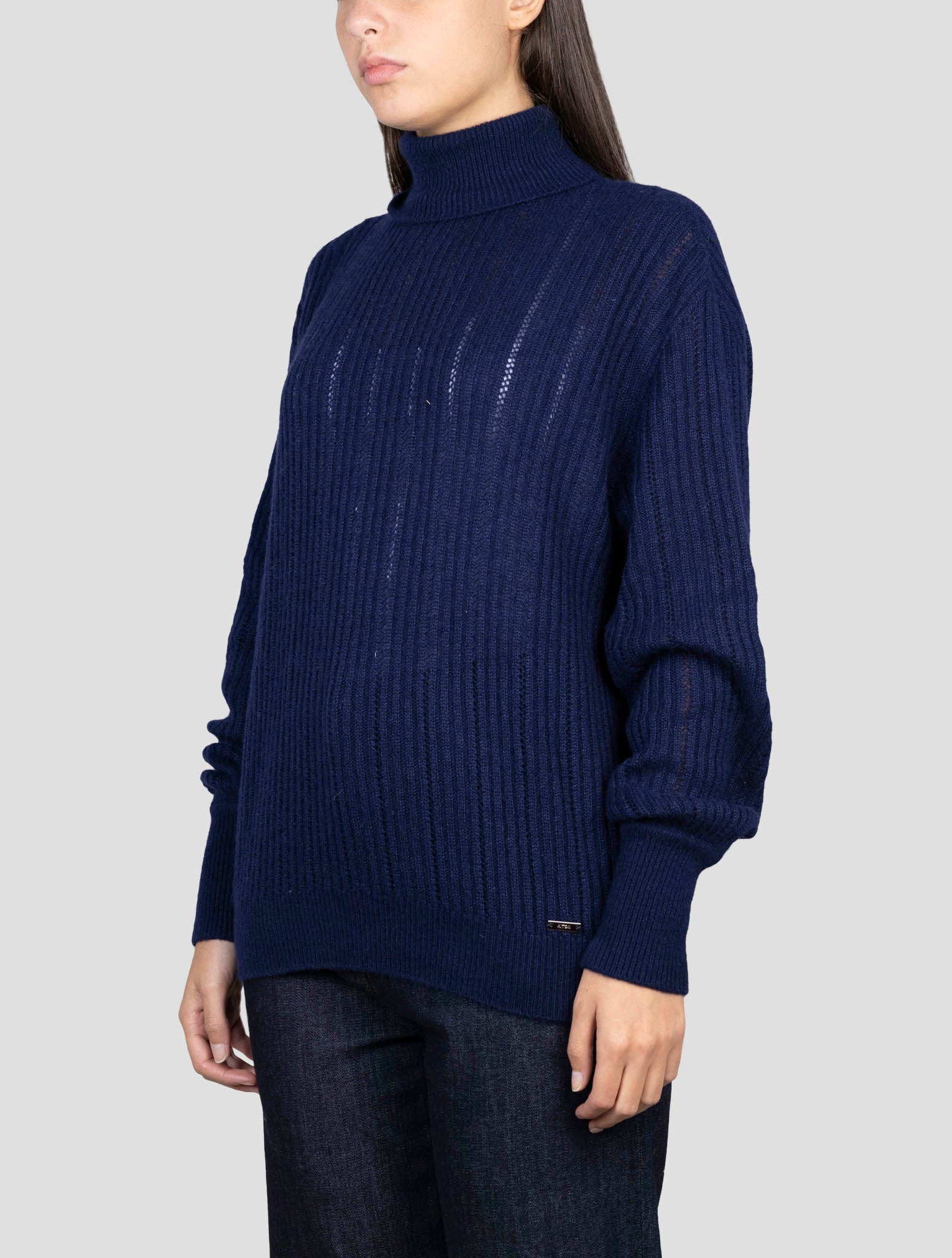 Kiton Blue Cashmere Silk Sweater Turtleneck