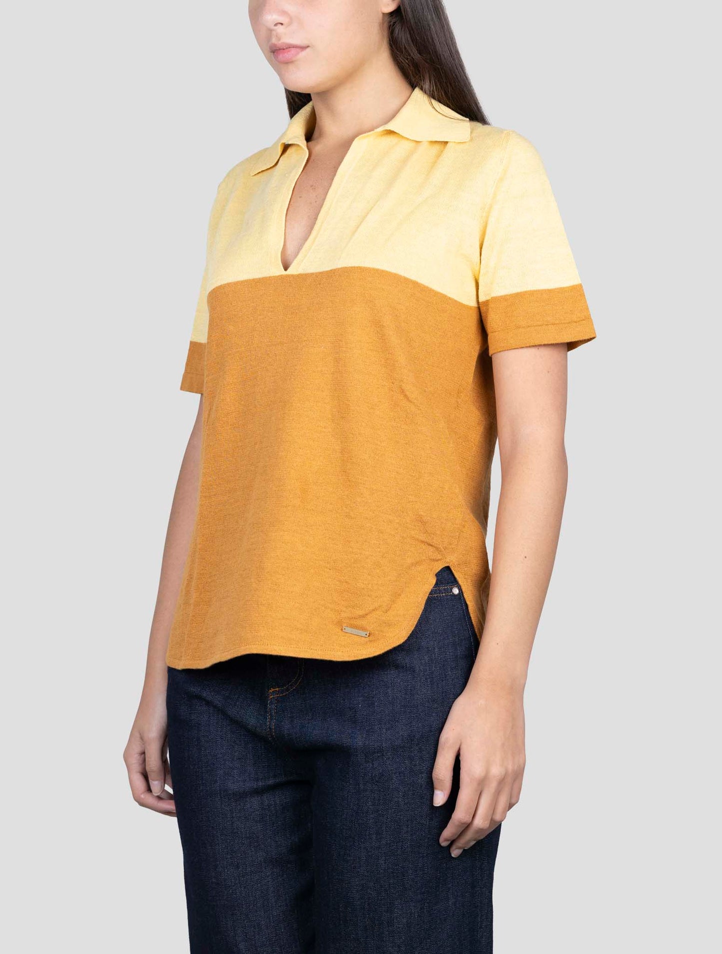 Kiton Brown Yellow Linen Cotton Polo