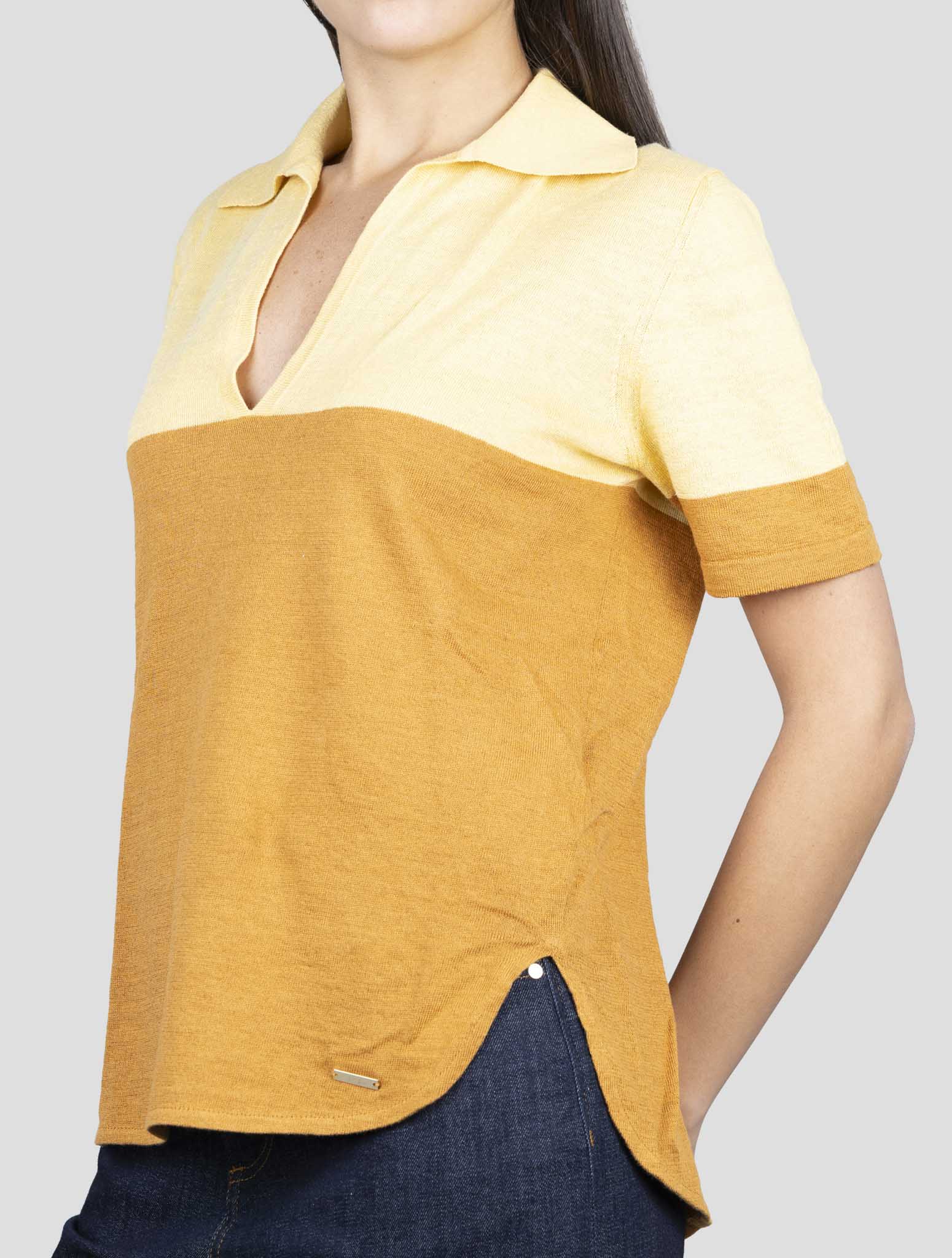 Kiton Brown Yellow Linen Cotton Polo