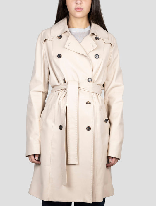 Kiton Brown Leather Double Breasted Overcoat