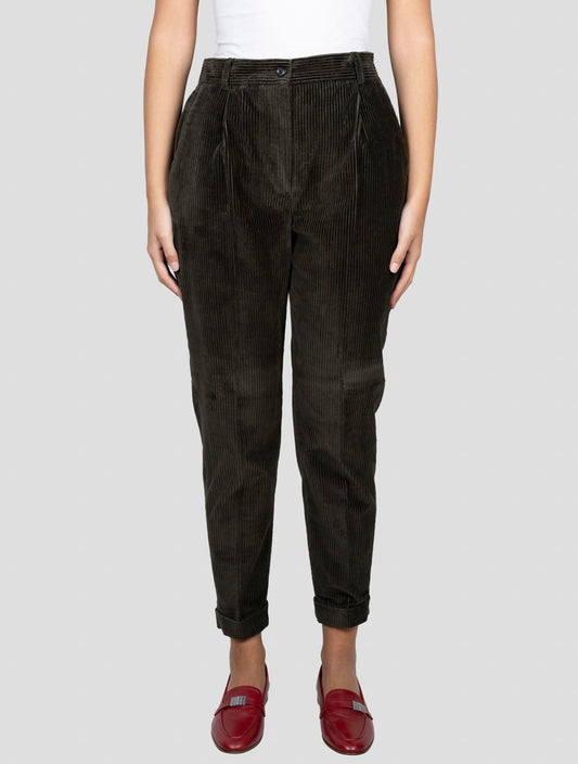 Kiton Green Cotton Velvet Pants