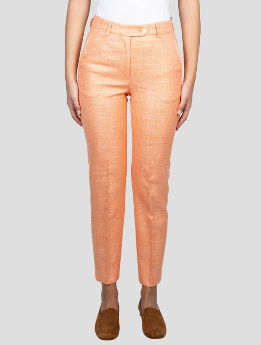 Kiton Orange Silk Linen Virgin Wool Pants