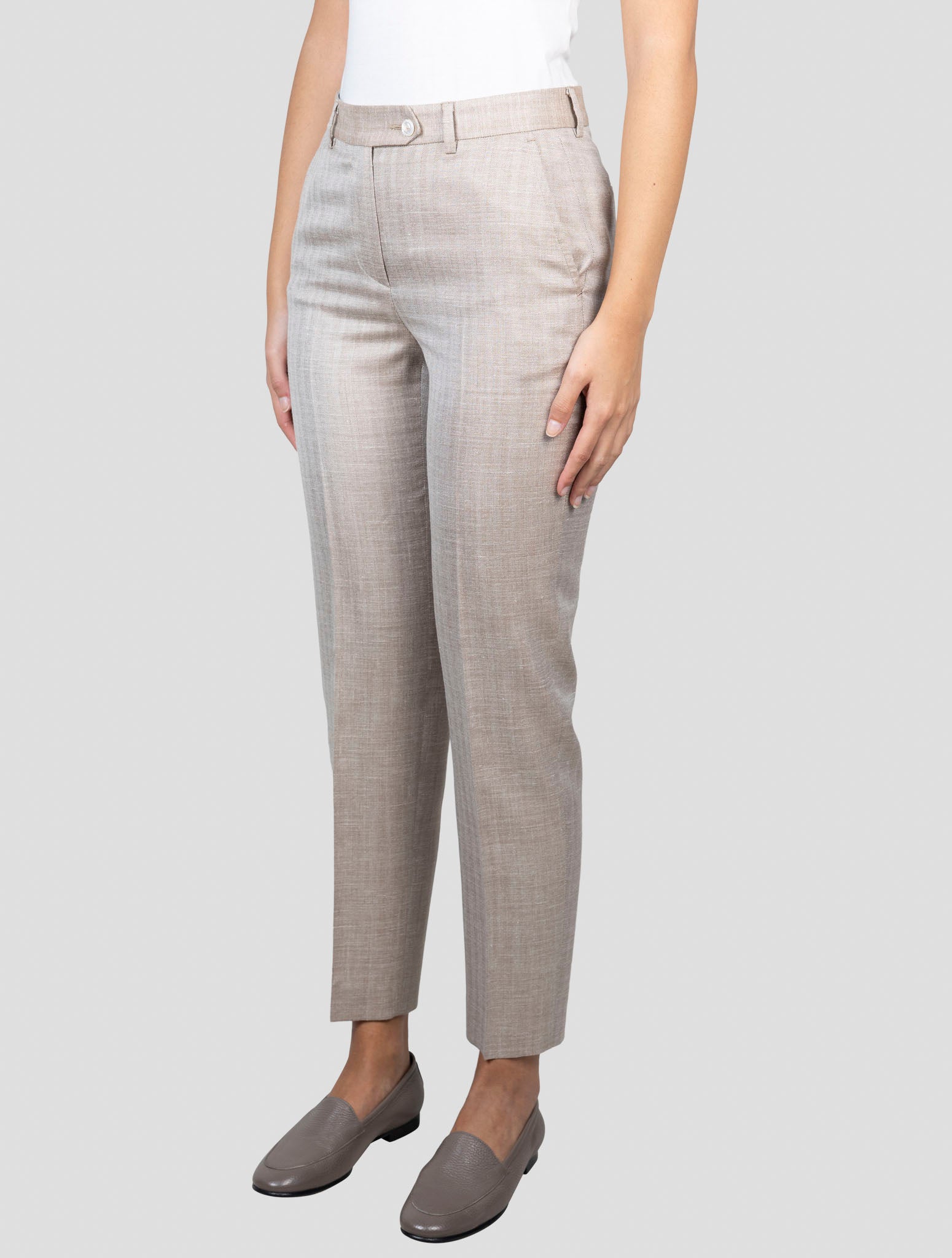 Kiton Beige Virgin Wool Silk Linen Pants
