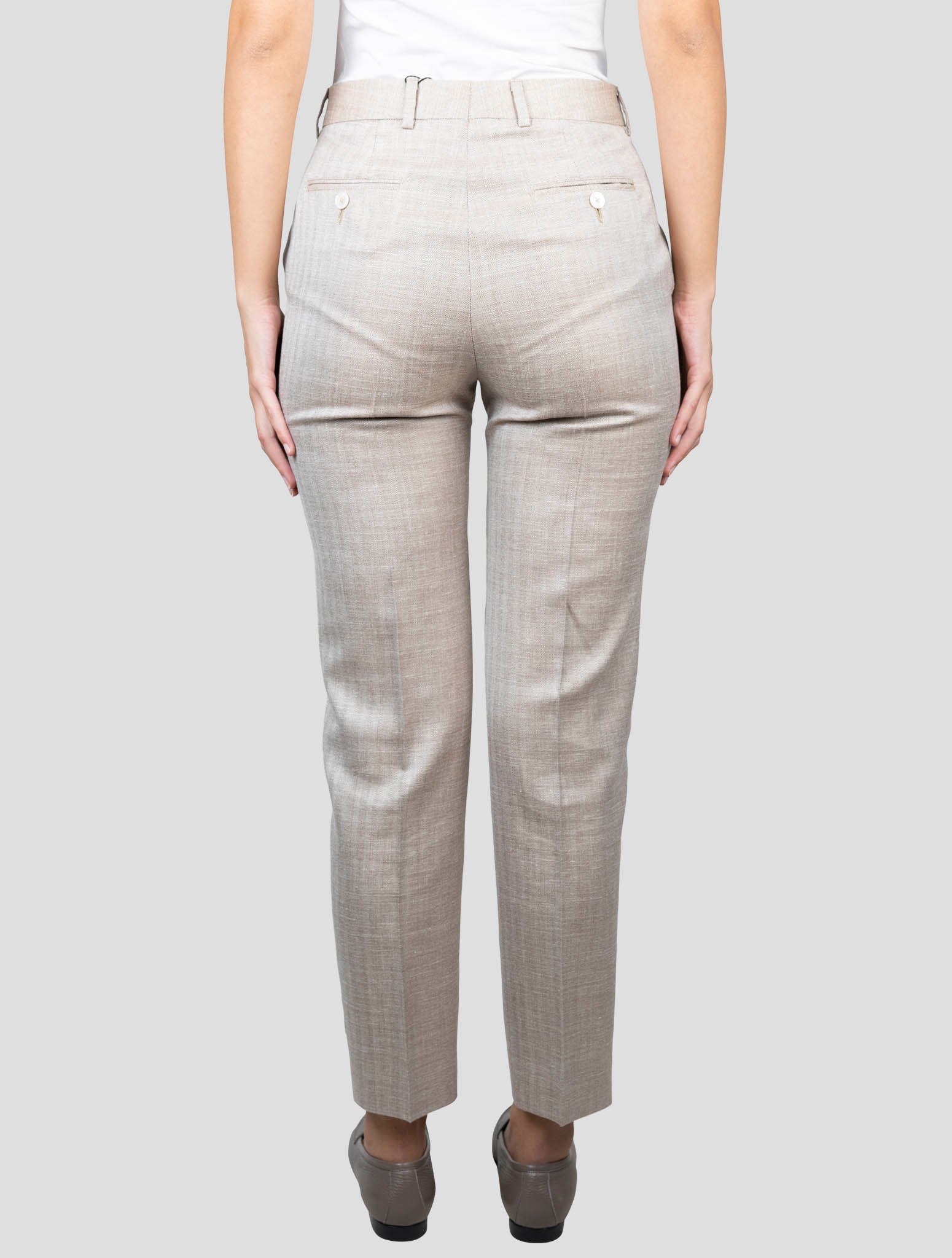 Kiton Beige Virgin Wool Silk Linen Pants