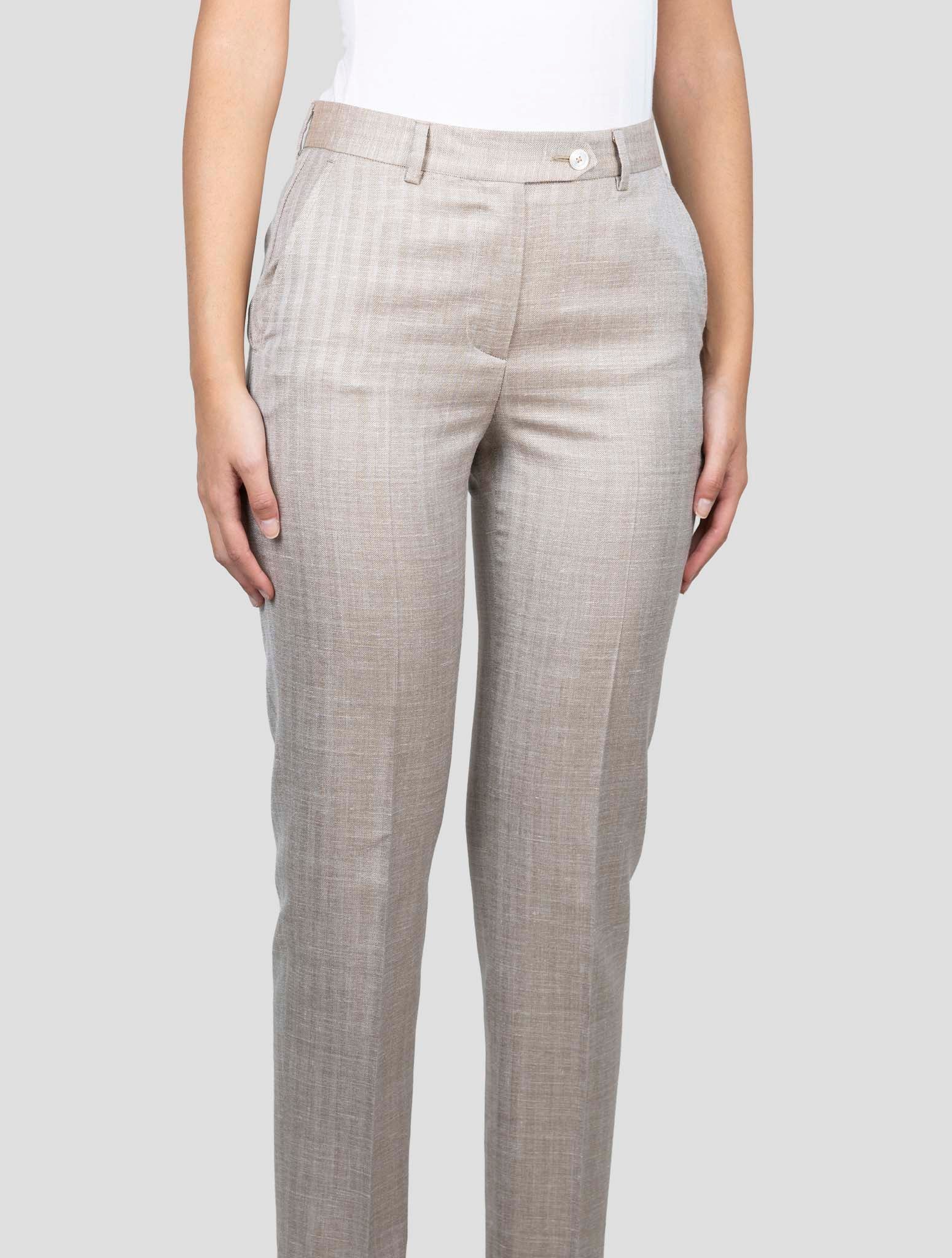 Kiton Beige Virgin Wool Silk Linen Pants
