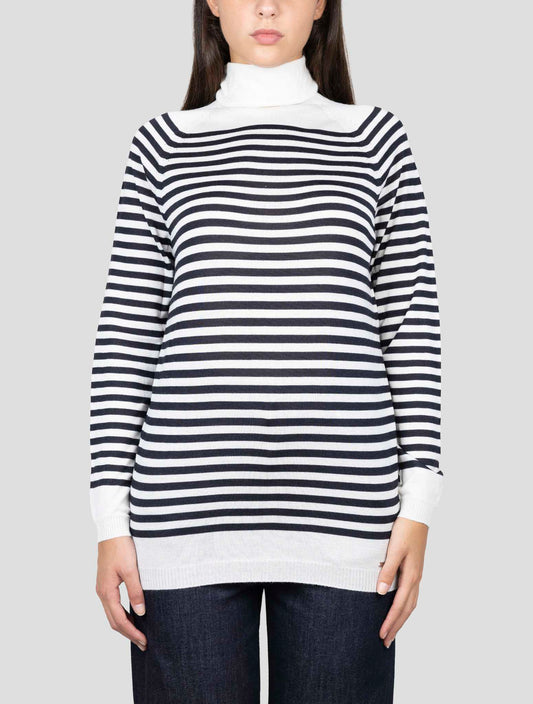 Kiton White Black Cashmere Silk Sweater Turtleneck