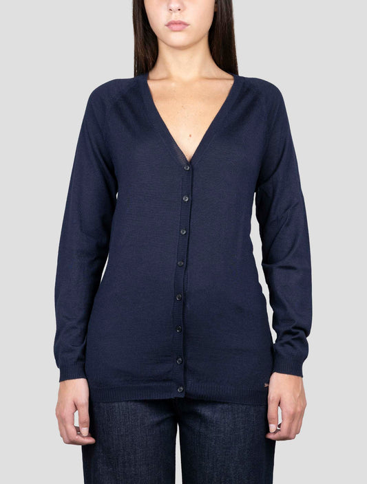 Kiton Blue Cashmere Silk Sweater Cardigan