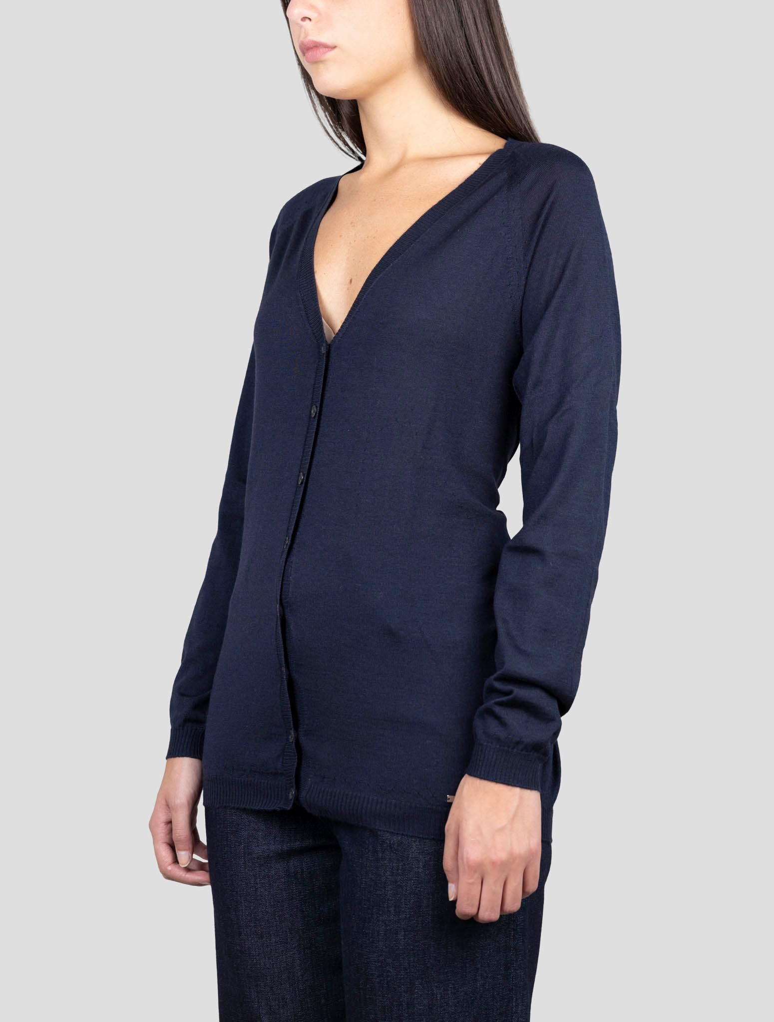 Kiton Blue Cashmere Silk Sweater Cardigan